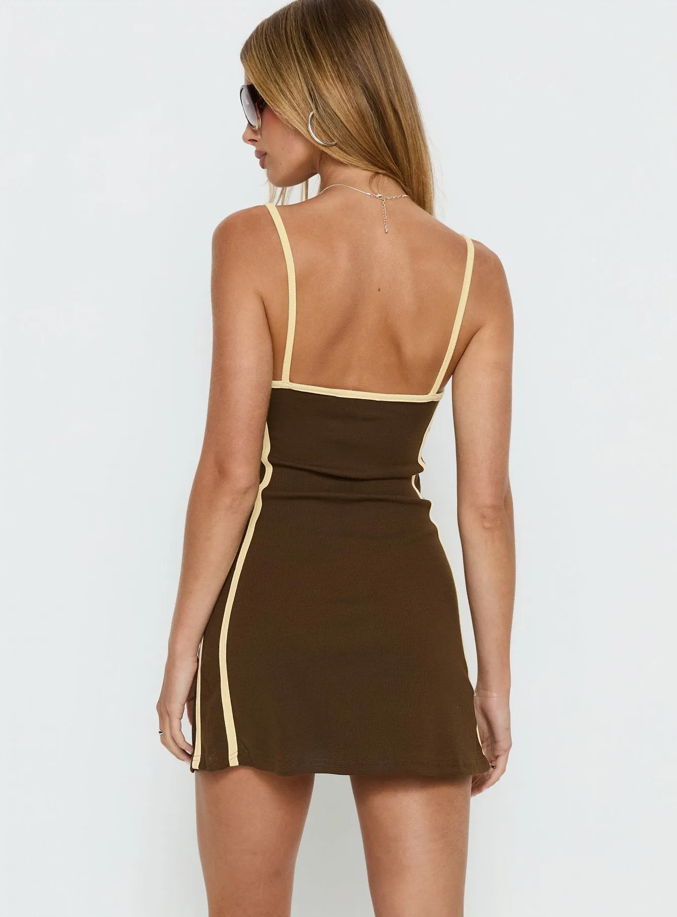 Baseline Scoop Mini Dress Brown / Yellow sold by Princess Polly product image thumbnail 5