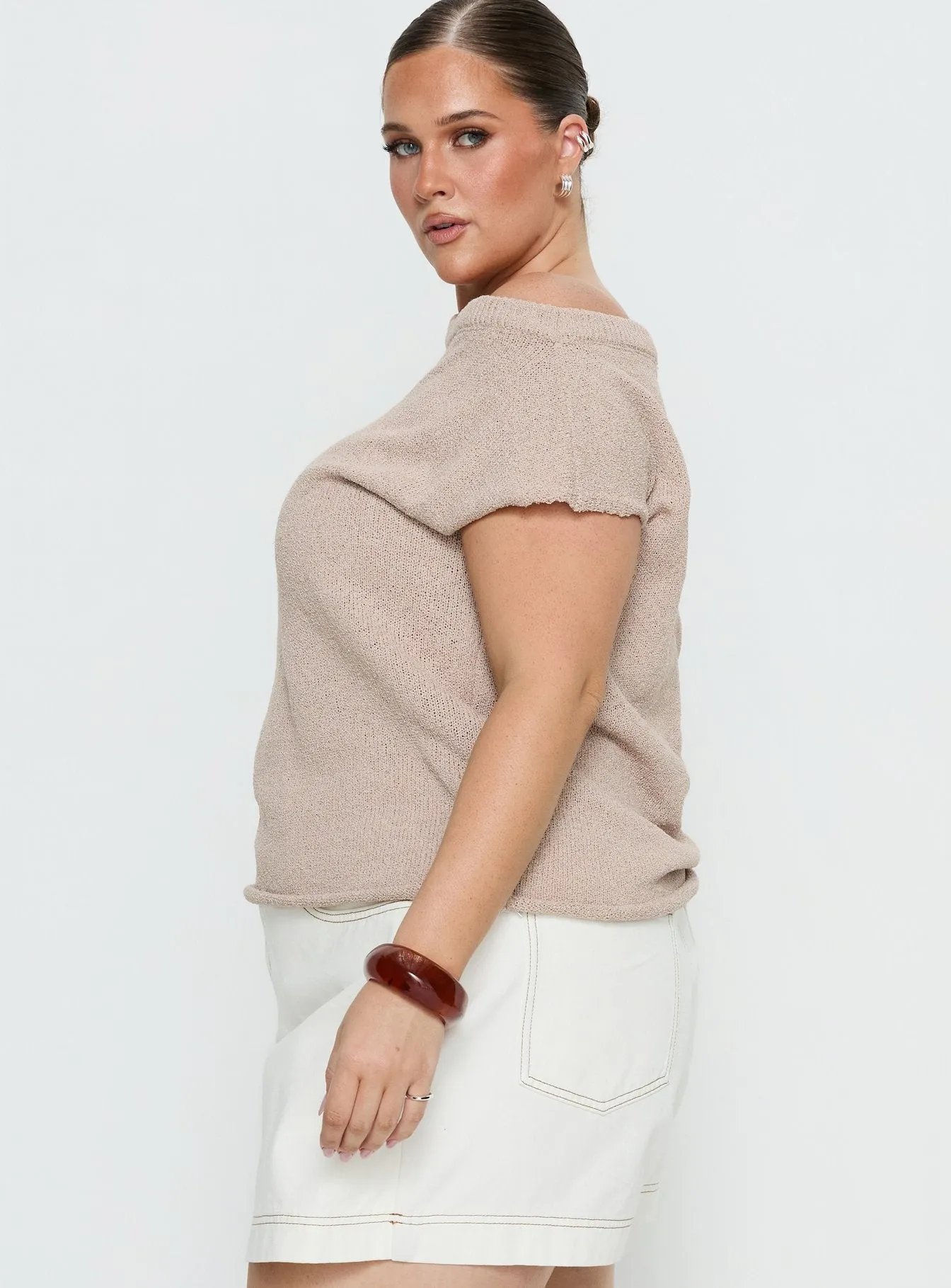 Ashfield Off Shoulder Top Oat Curve sold by Princess Polly product image thumbnail 4