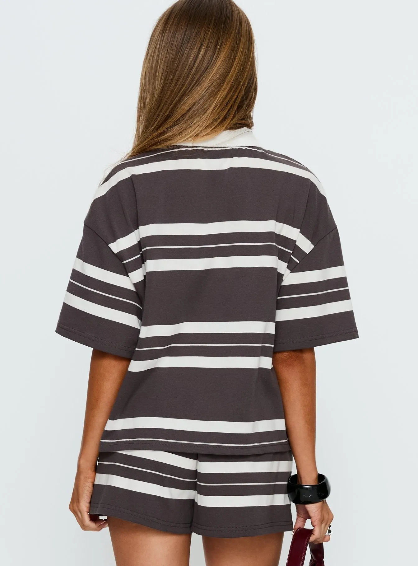 Aaren Boxy Polo Top Brown Stripe sold by Princess Polly product image thumbnail 5