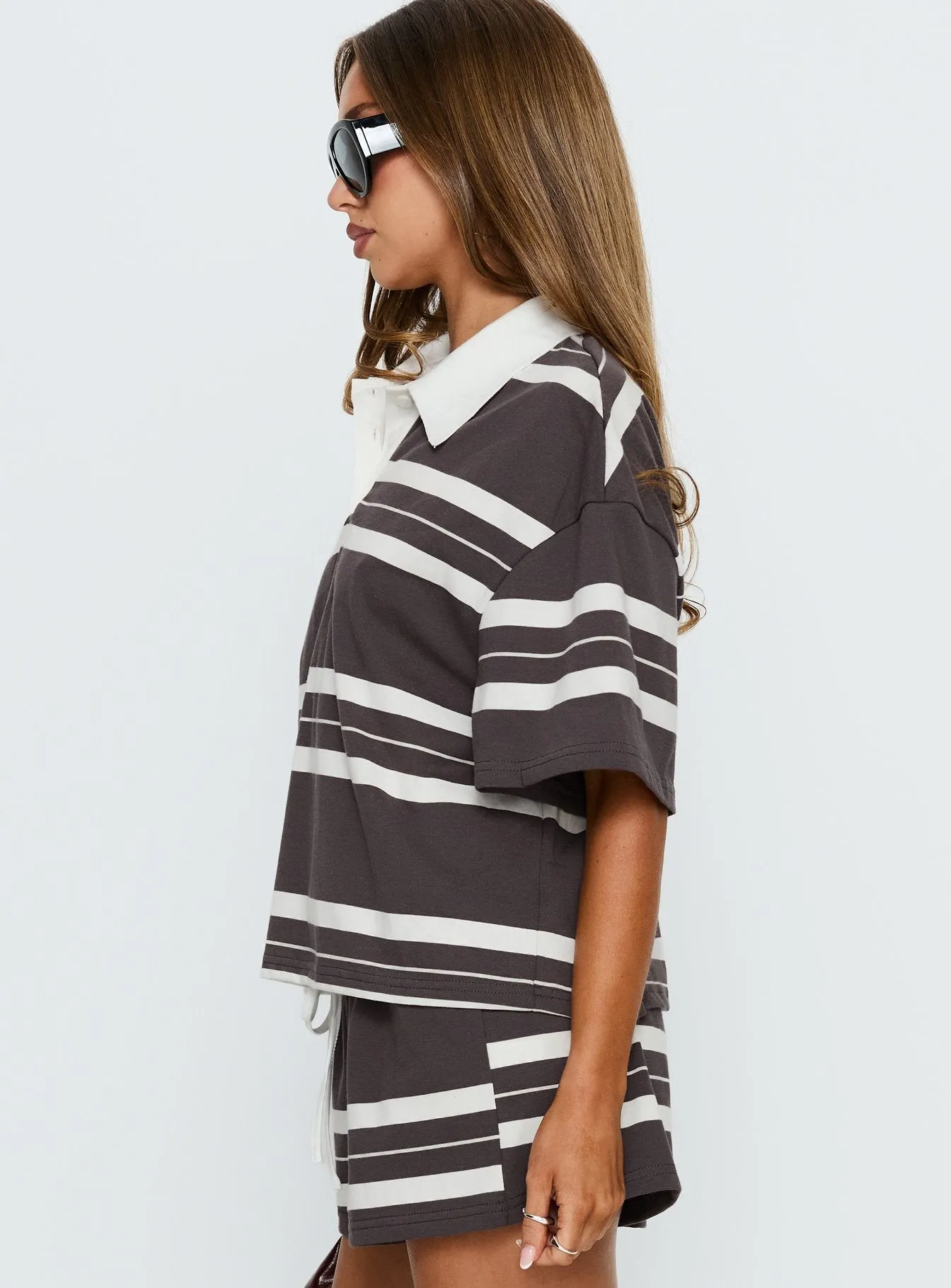 Aaren Boxy Polo Top Brown Stripe sold by Princess Polly product image thumbnail 4