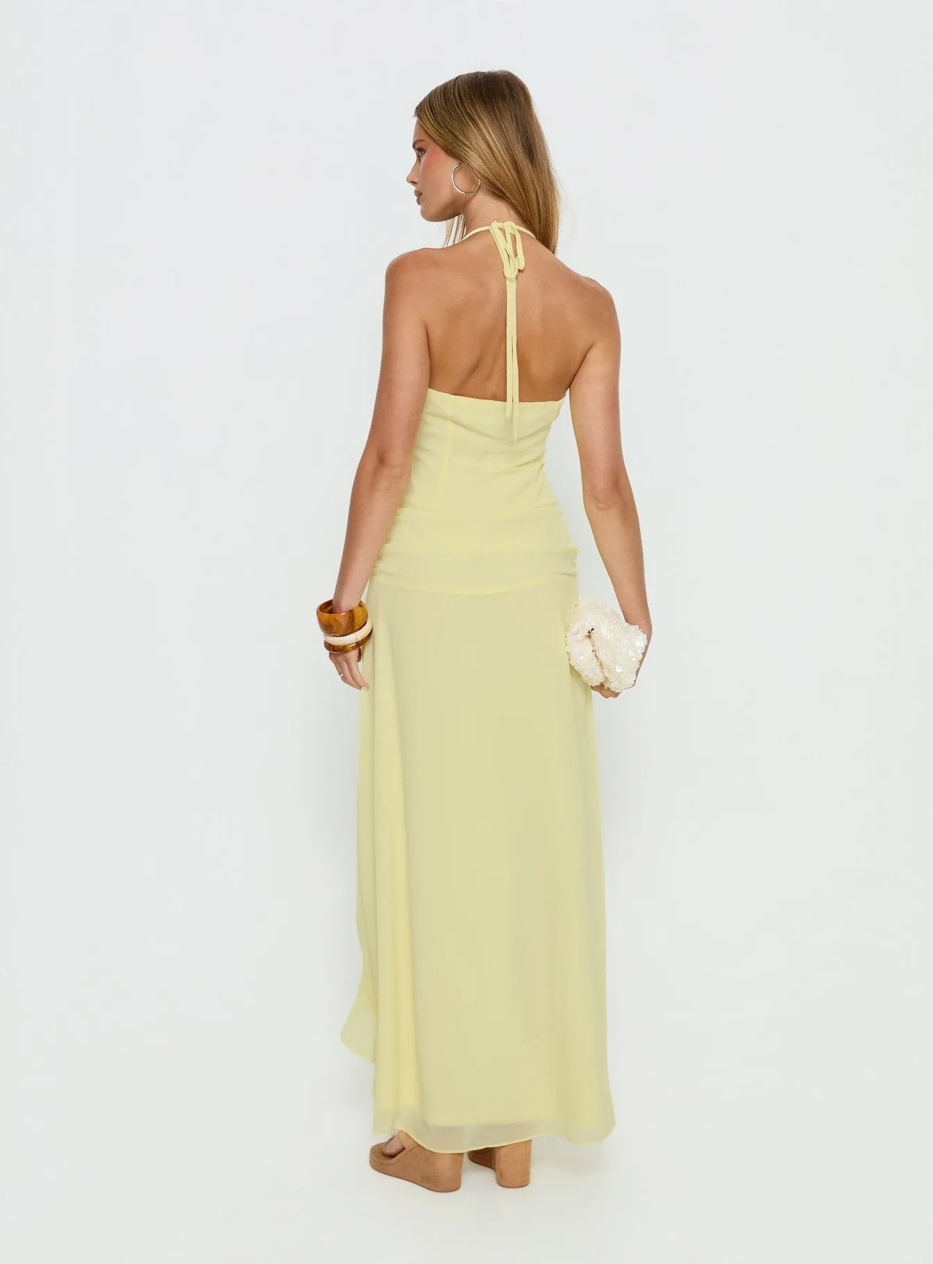 Roxine Asymmetrical Halter Maxi Dress Yellow sold by Princess Polly product image thumbnail 4