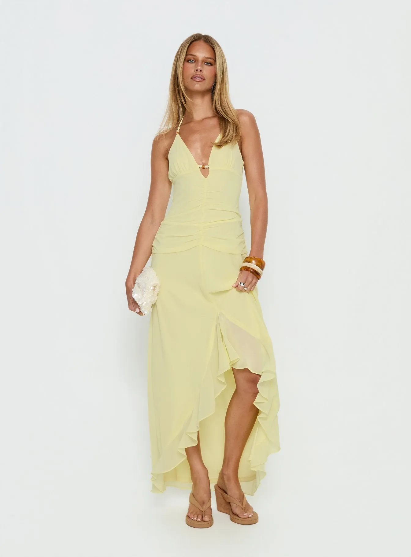 Roxine Asymmetrical Halter Maxi Dress Yellow sold by Princess Polly product image thumbnail 2