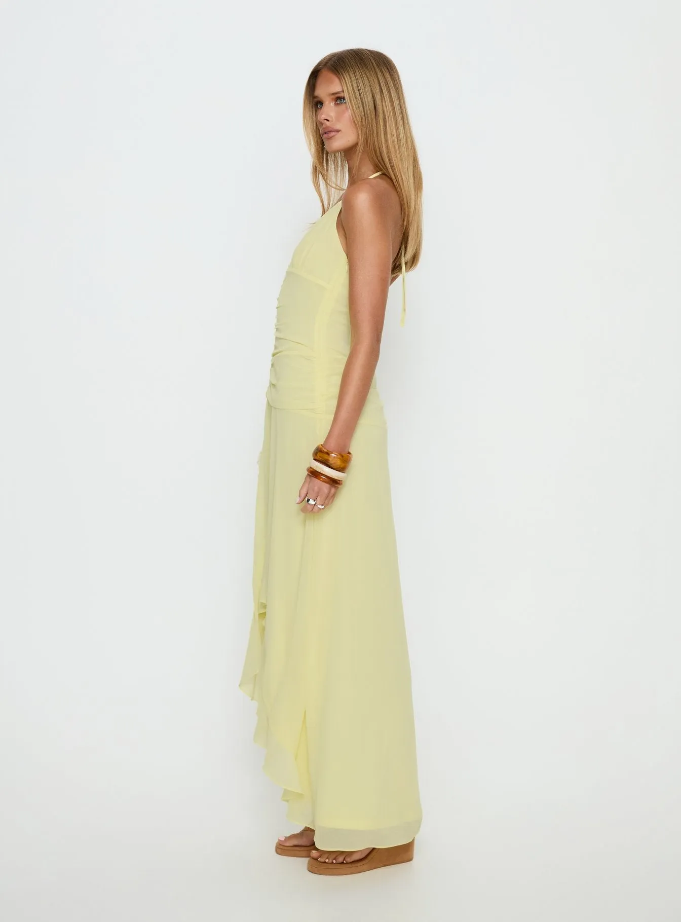 Roxine Asymmetrical Halter Maxi Dress Yellow sold by Princess Polly product image thumbnail 3