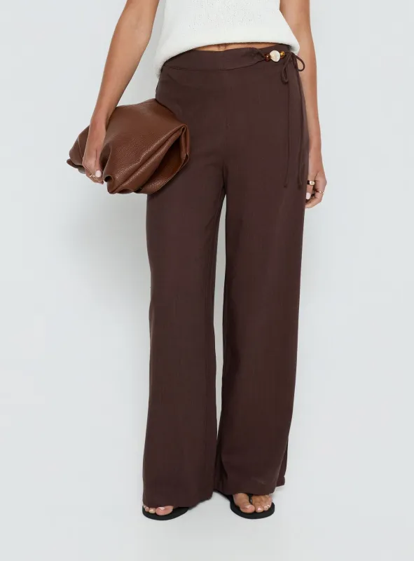 Pine For You Bead Detail Linen Pant Brown sold by Princess Polly