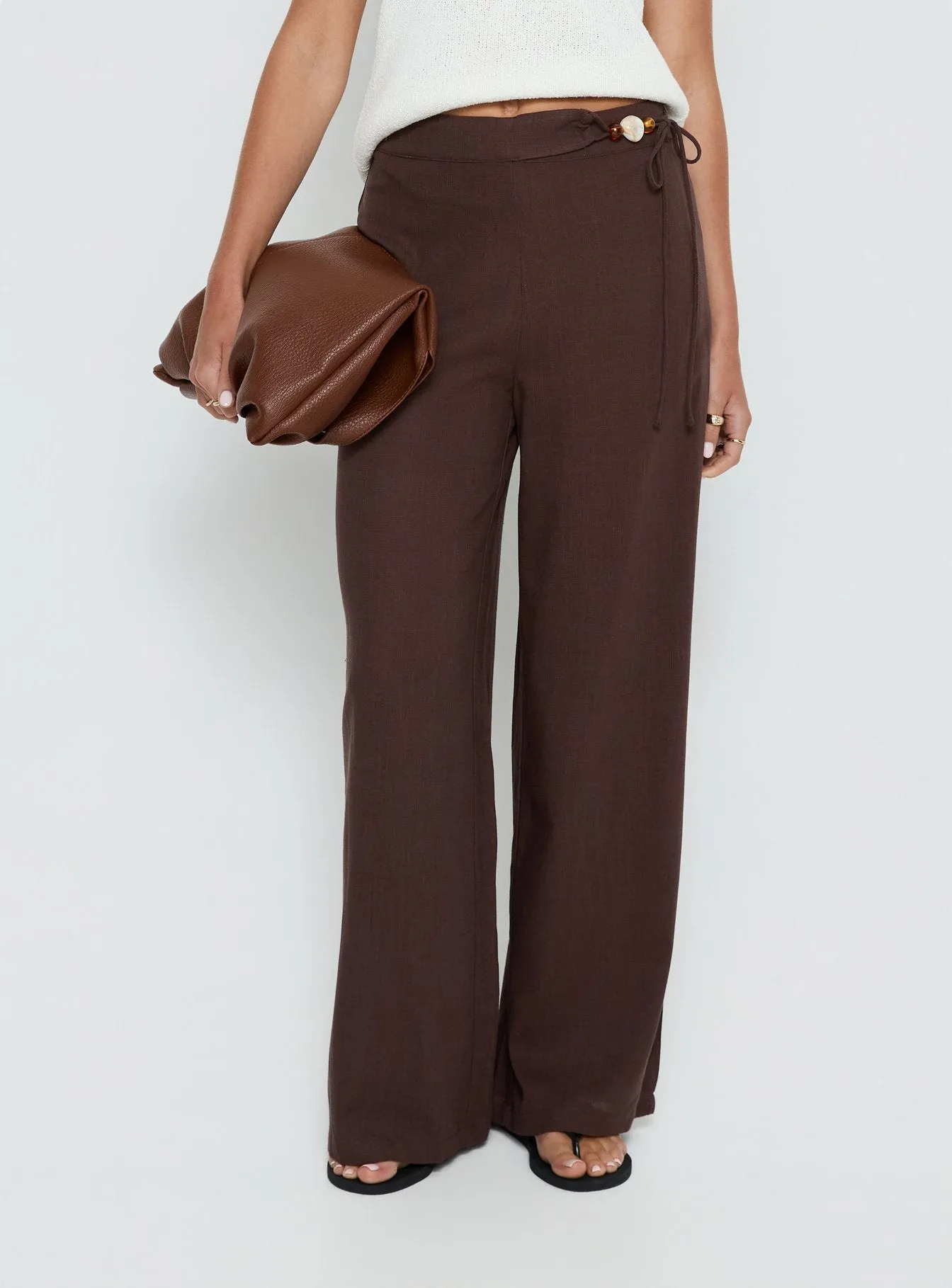Pine For You Bead Detail Linen Pant Brown sold by Princess Polly