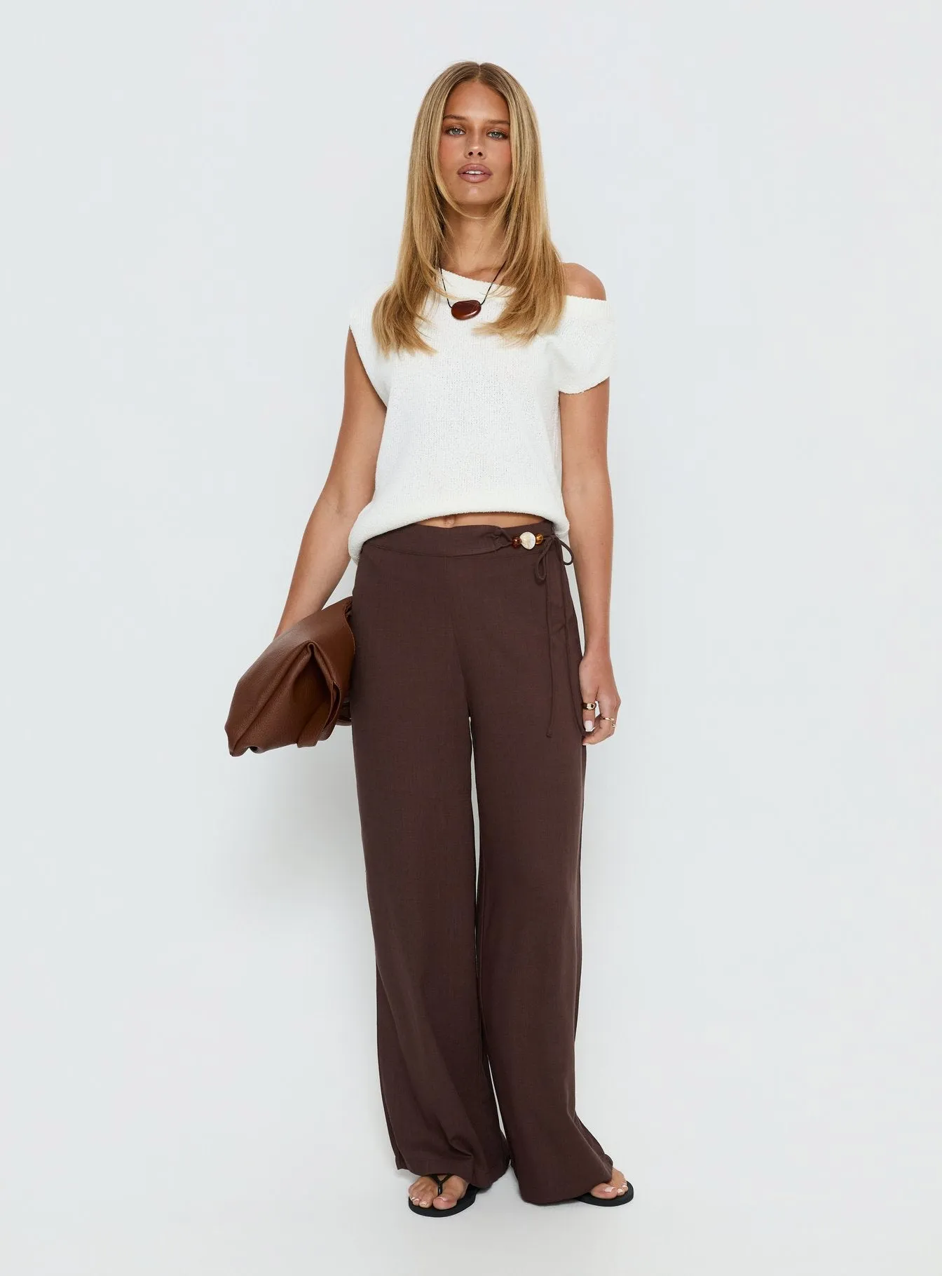 Pine For You Bead Detail Linen Pant Brown sold by Princess Polly product image thumbnail 2