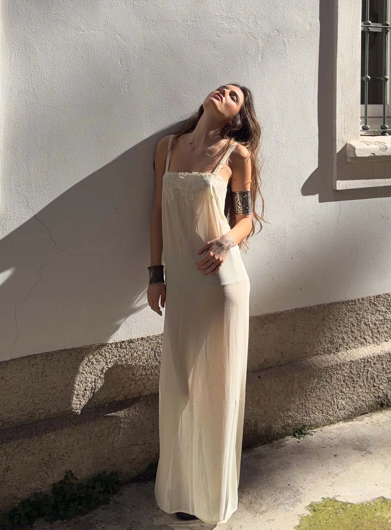 Glacial Sheer Maxi Dress Butter sold by Princess Polly