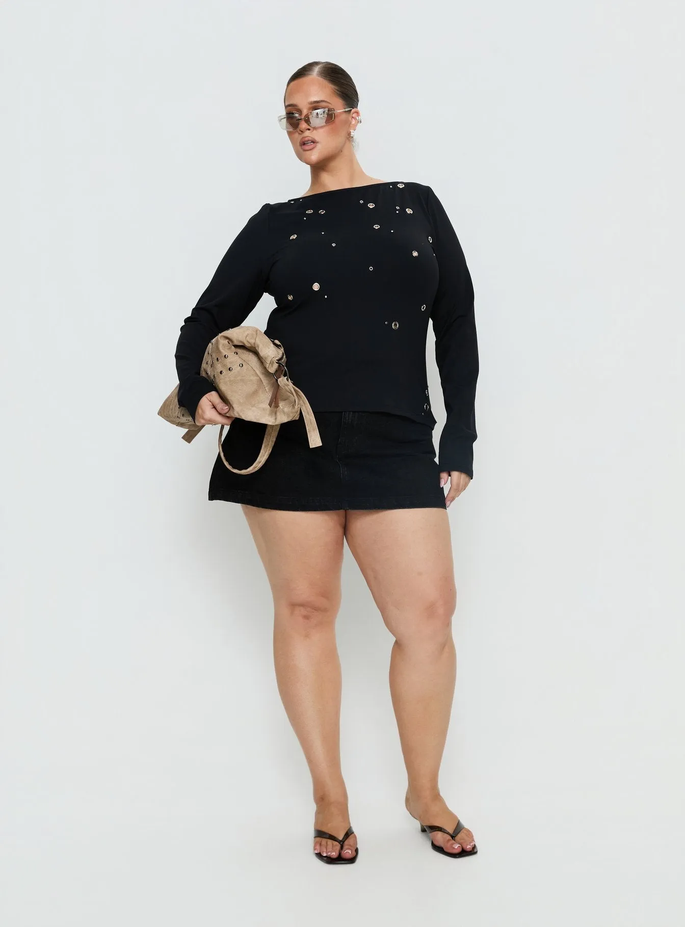 Ryka Long Sleeve Eyelet Top Black Curve sold by Princess Polly product image thumbnail 3