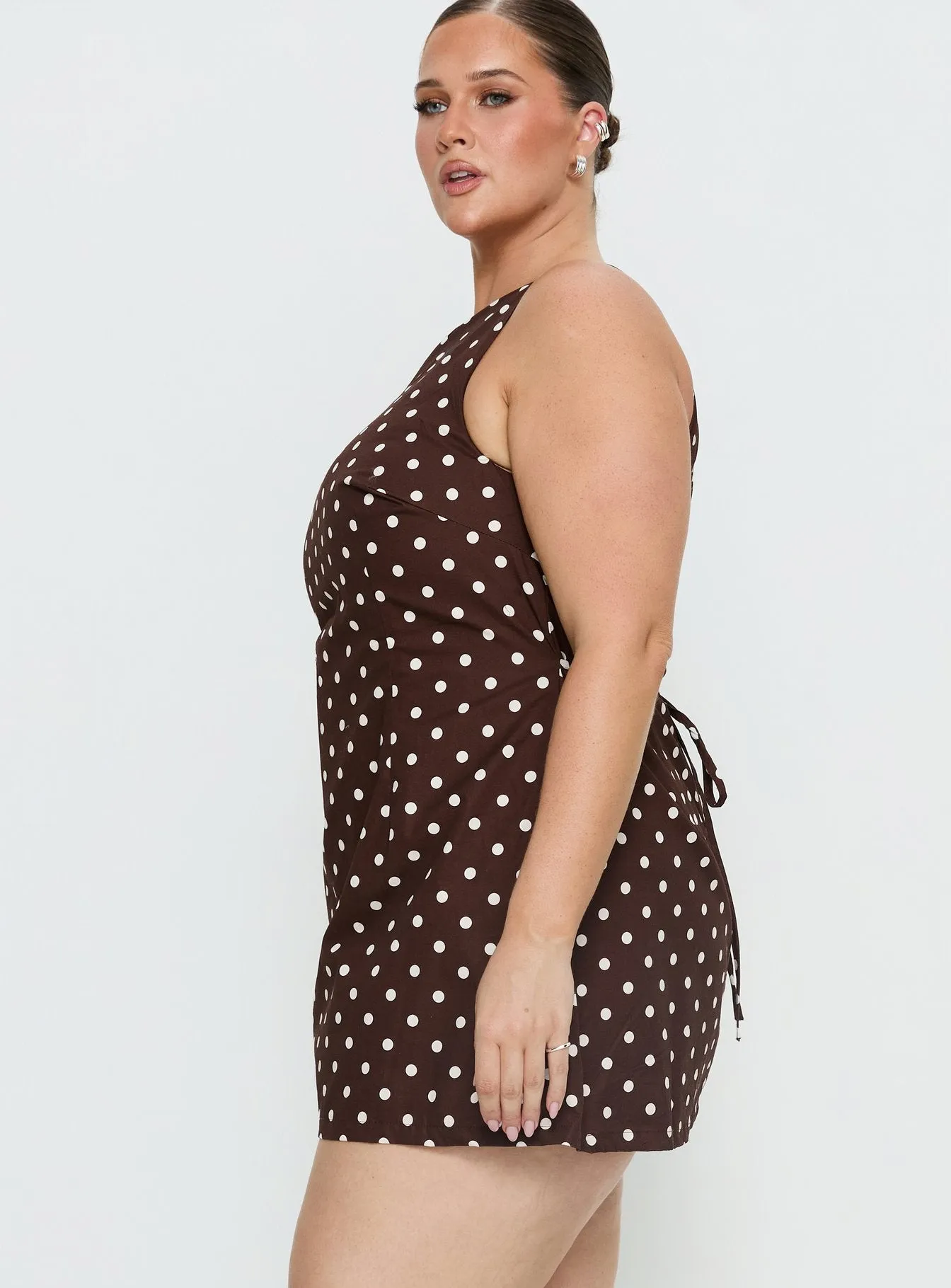 Yumiko Romper Brown Polka Curve sold by Princess Polly product image thumbnail 4