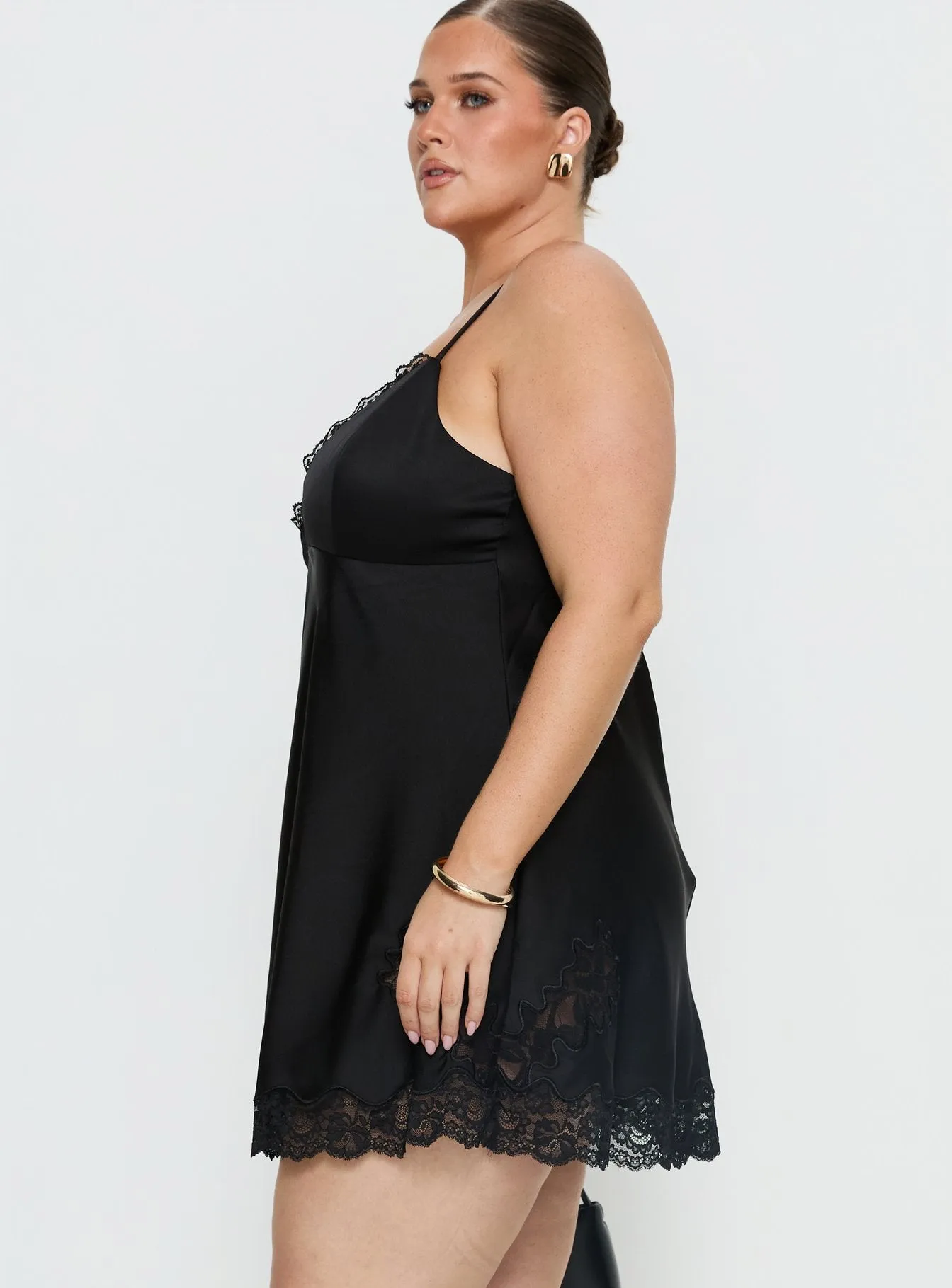 Aloura Spliced Lace Mini Dress Black Curve sold by Princess Polly product image thumbnail 4