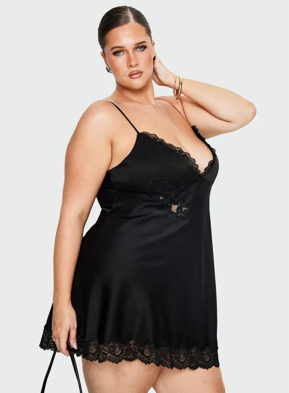 Aloura Spliced Lace Mini Dress Black Curve sold by Princess Polly