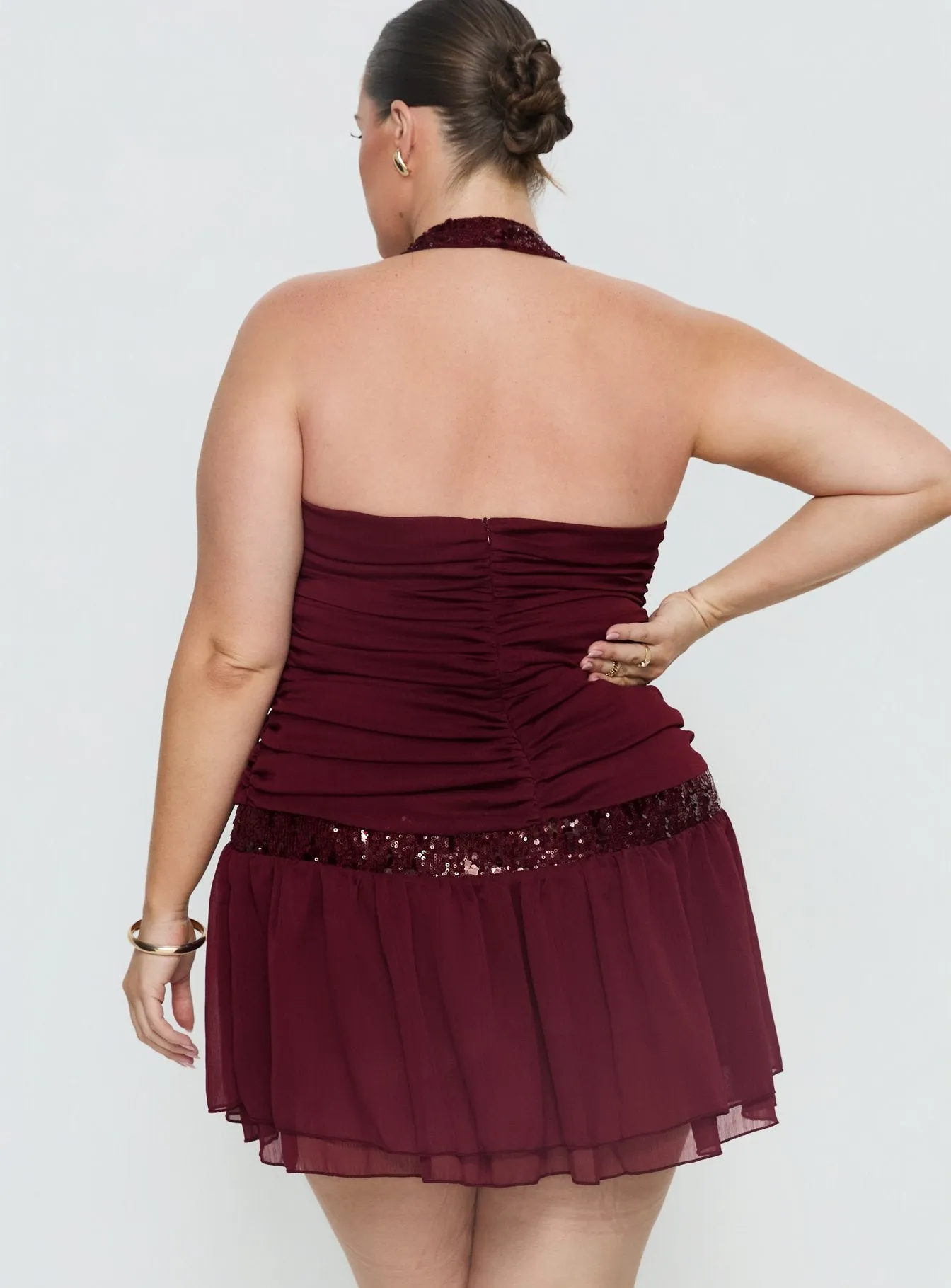 Aisleigh Sequin Halter Mini Dress Berry Curve sold by Princess Polly product image thumbnail 5