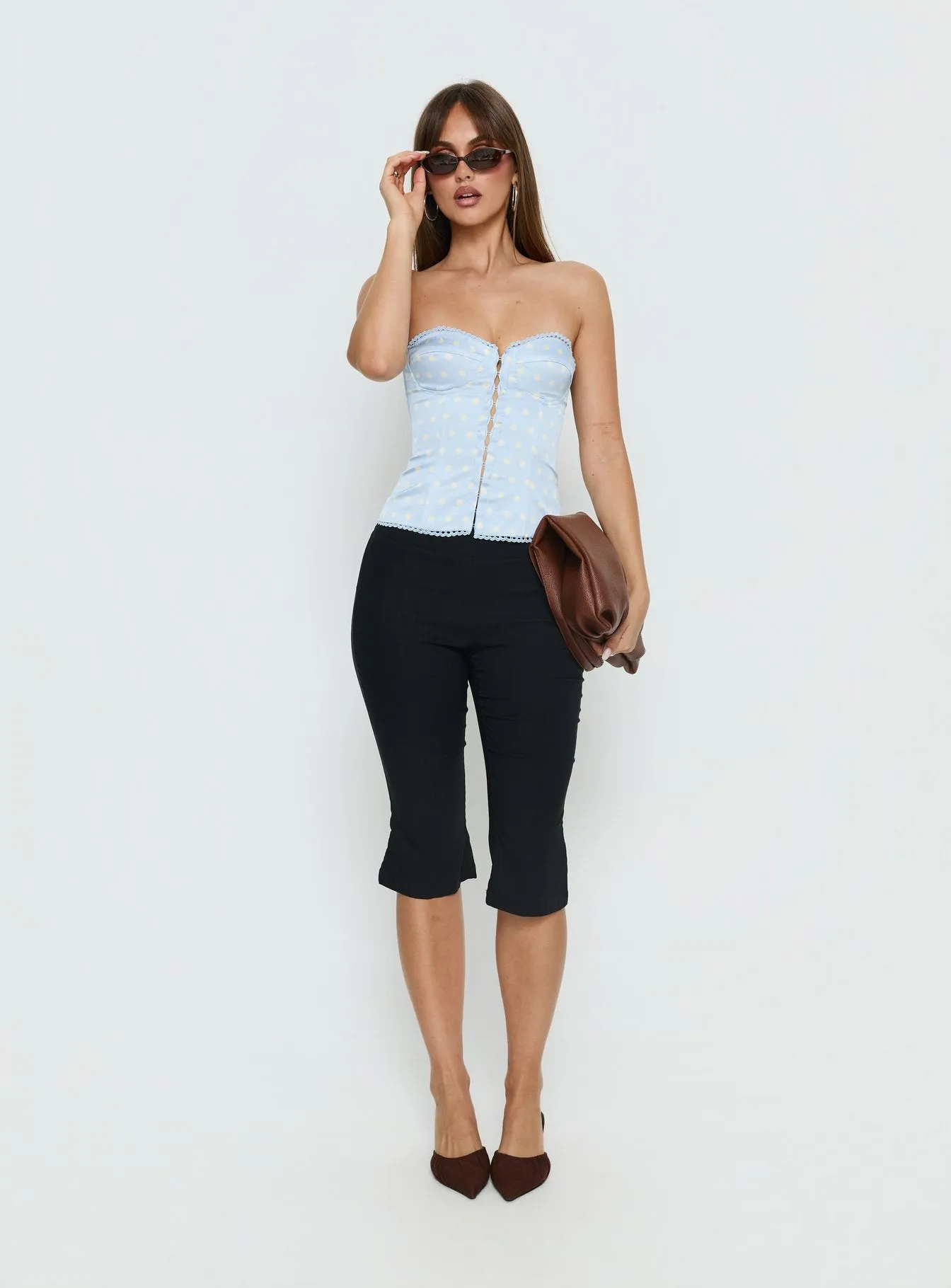 Jazzy Strapless Corset Top Blue / Lemon Polka sold by Princess Polly product image thumbnail 3