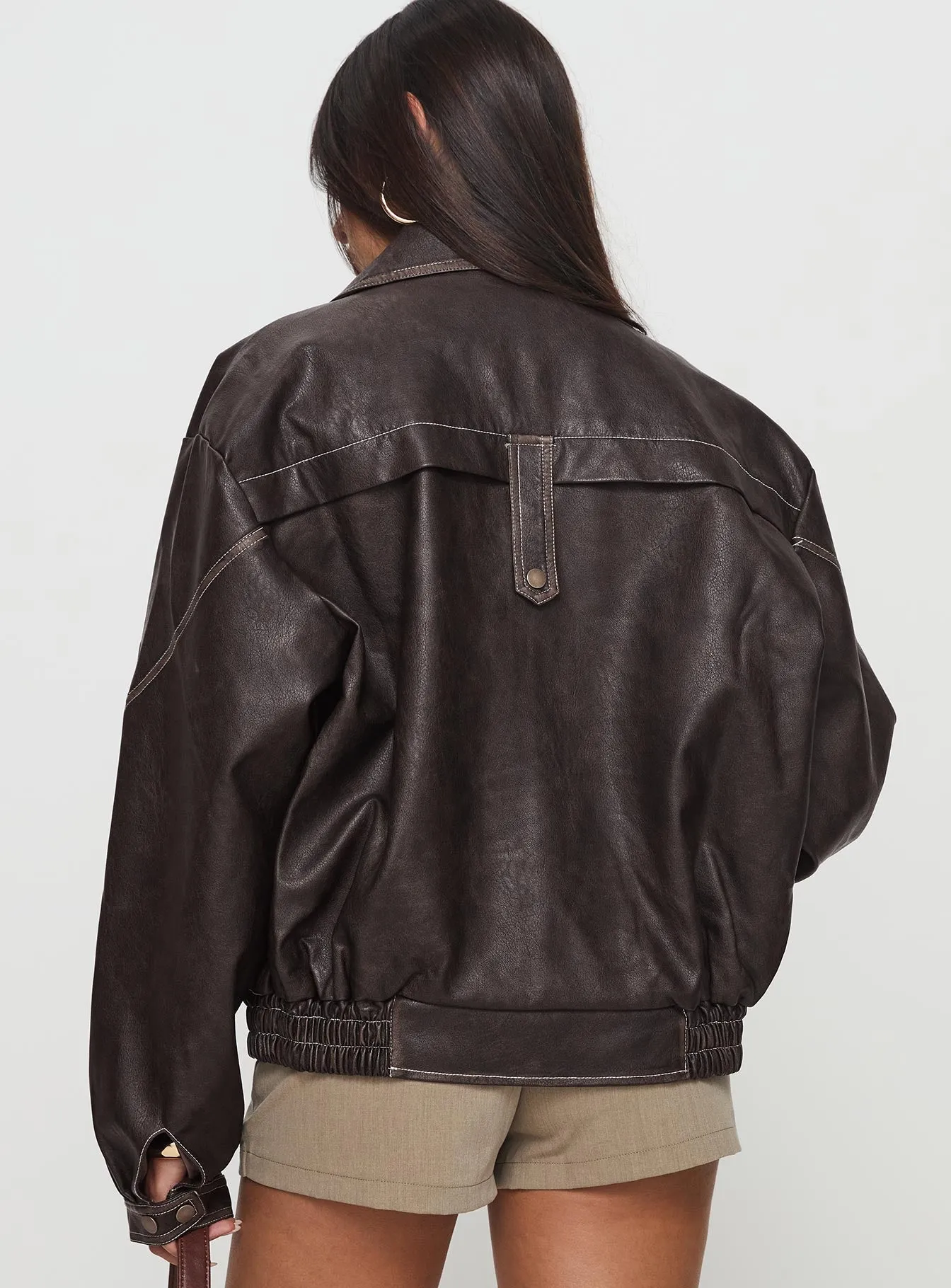 Jaxton Faux Leather Jacket Brown Petite sold by Princess Polly product image thumbnail 5