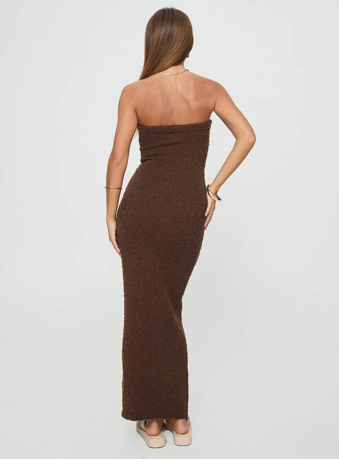 Cloud Strapless Boucle Maxi Dress Chocolate sold by Princess Polly product image thumbnail 5