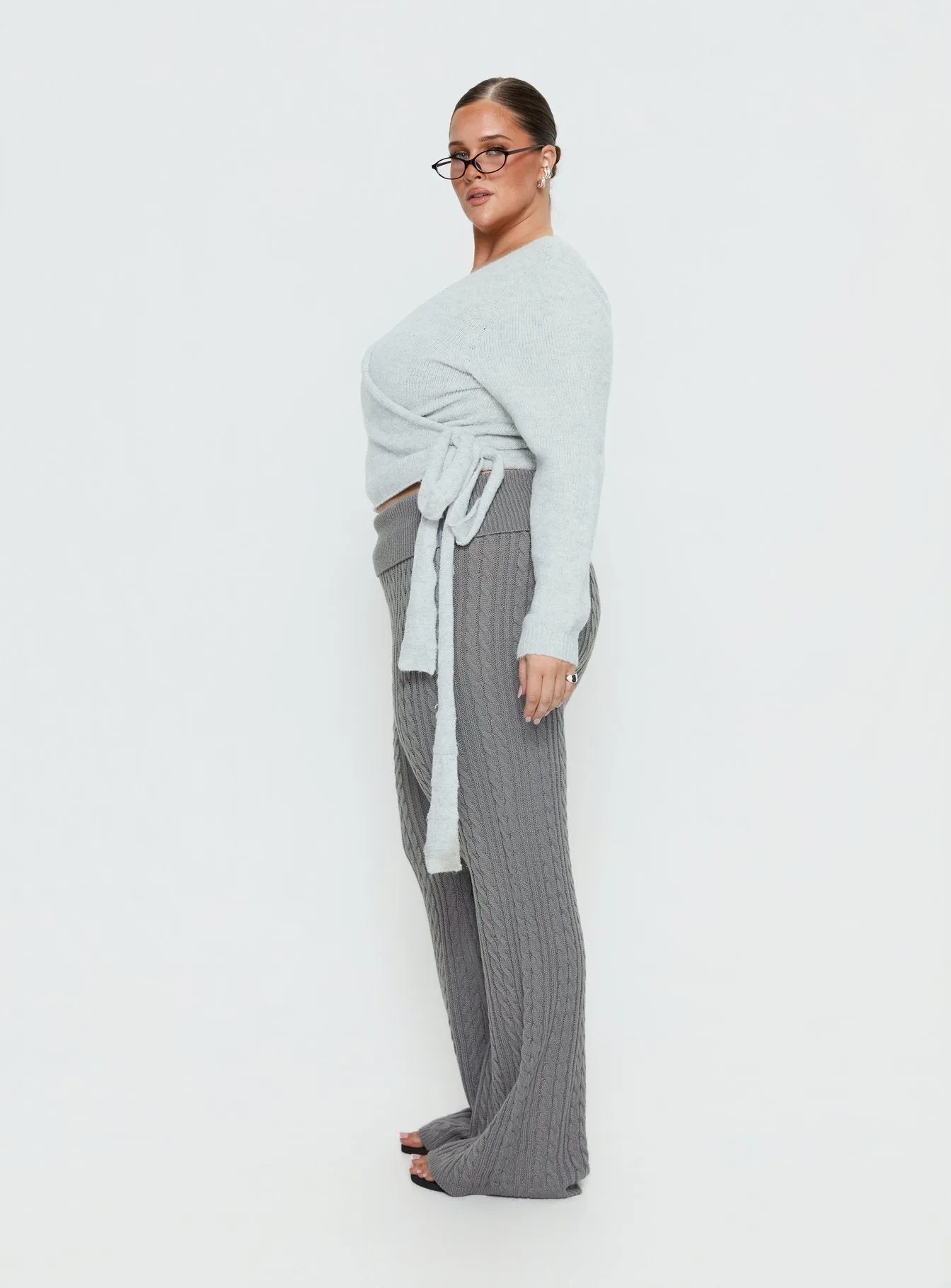 Baleigh Cable Knit Foldover Pants Grey Curve sold by Princess Polly product image thumbnail 4