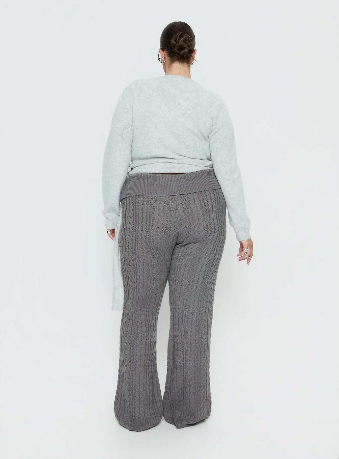 Baleigh Cable Knit Foldover Pants Grey Curve sold by Princess Polly product image thumbnail 5
