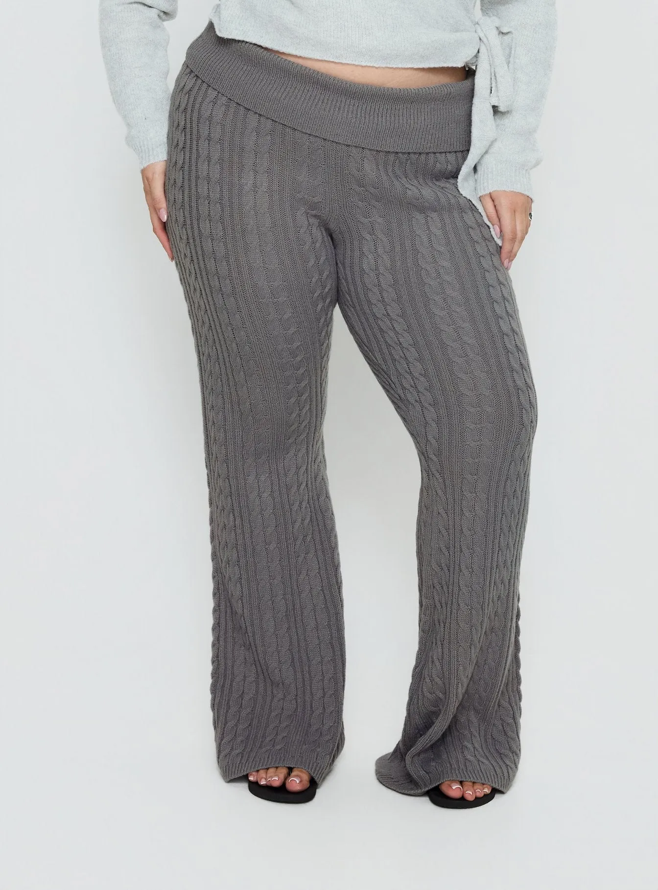 Baleigh Cable Knit Foldover Pants Grey Curve sold by Princess Polly product image thumbnail 2