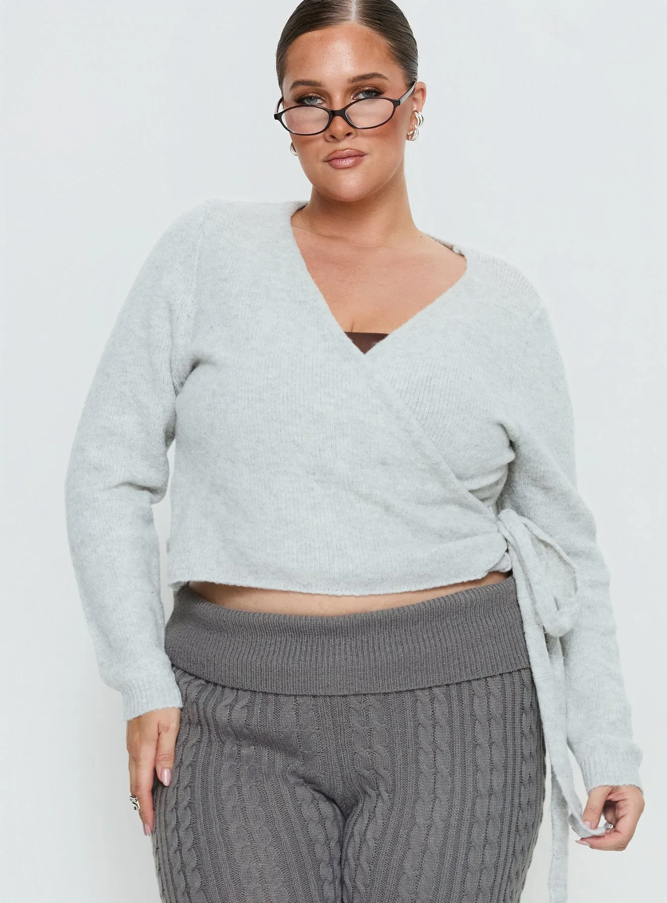 Tonee Wrap Knit Cardigan Grey Curve sold by Princess Polly product image thumbnail 2