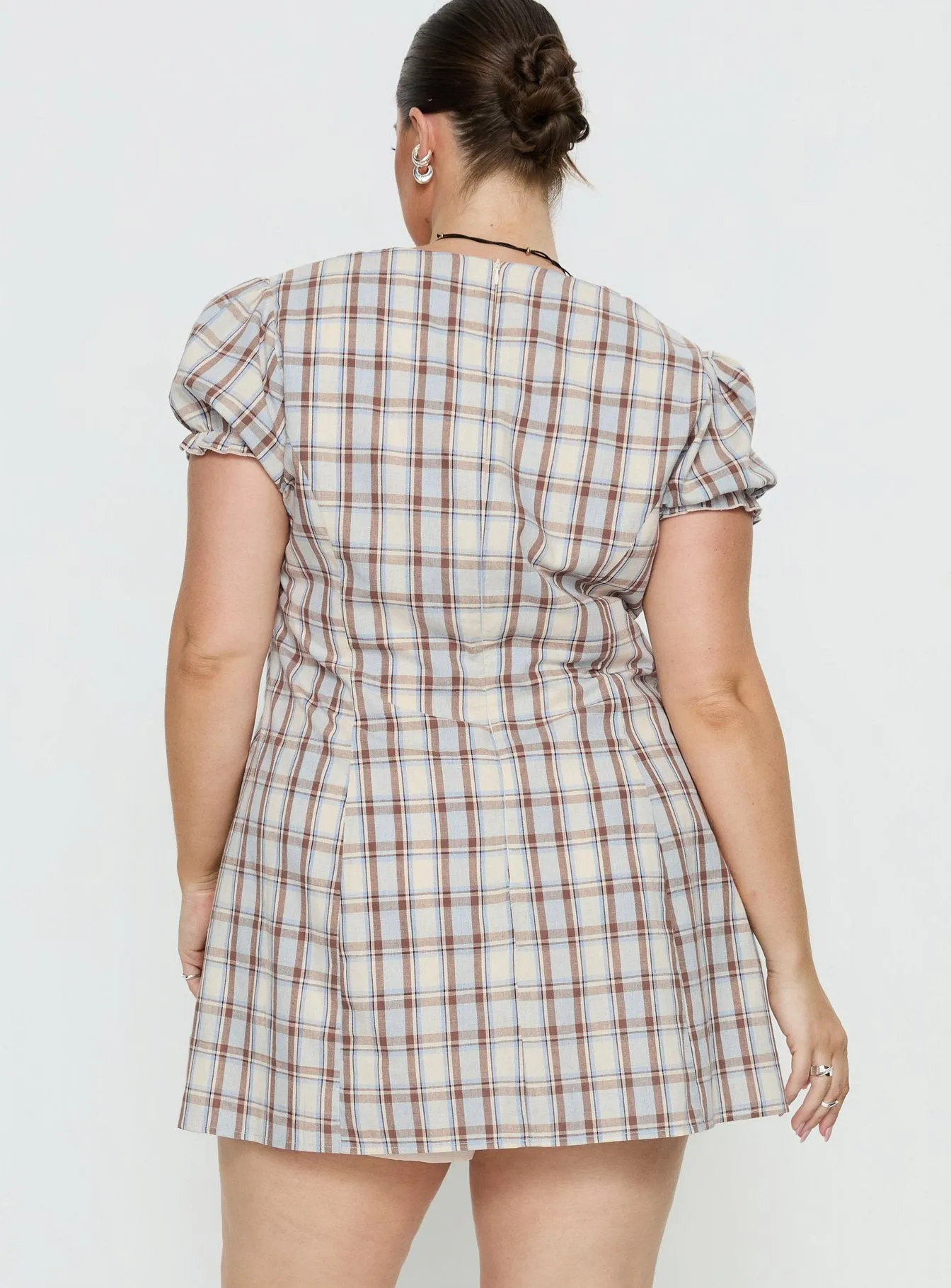 Mystee Plunge Neck Playsuit Blue Check Curve sold by Princess Polly product image thumbnail 5