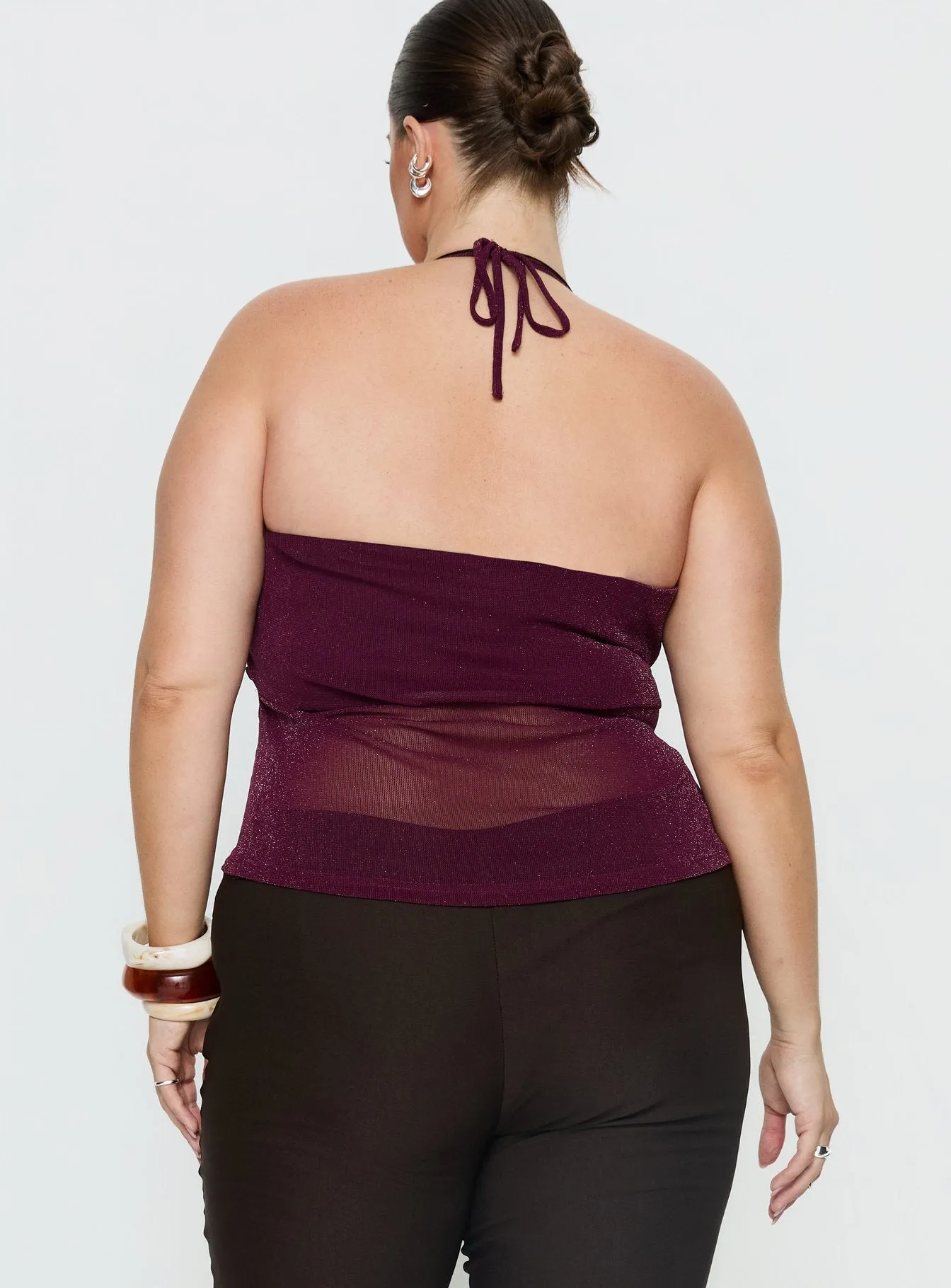 Averee Halter Top Plum Sparkle Curve sold by Princess Polly product image thumbnail 5