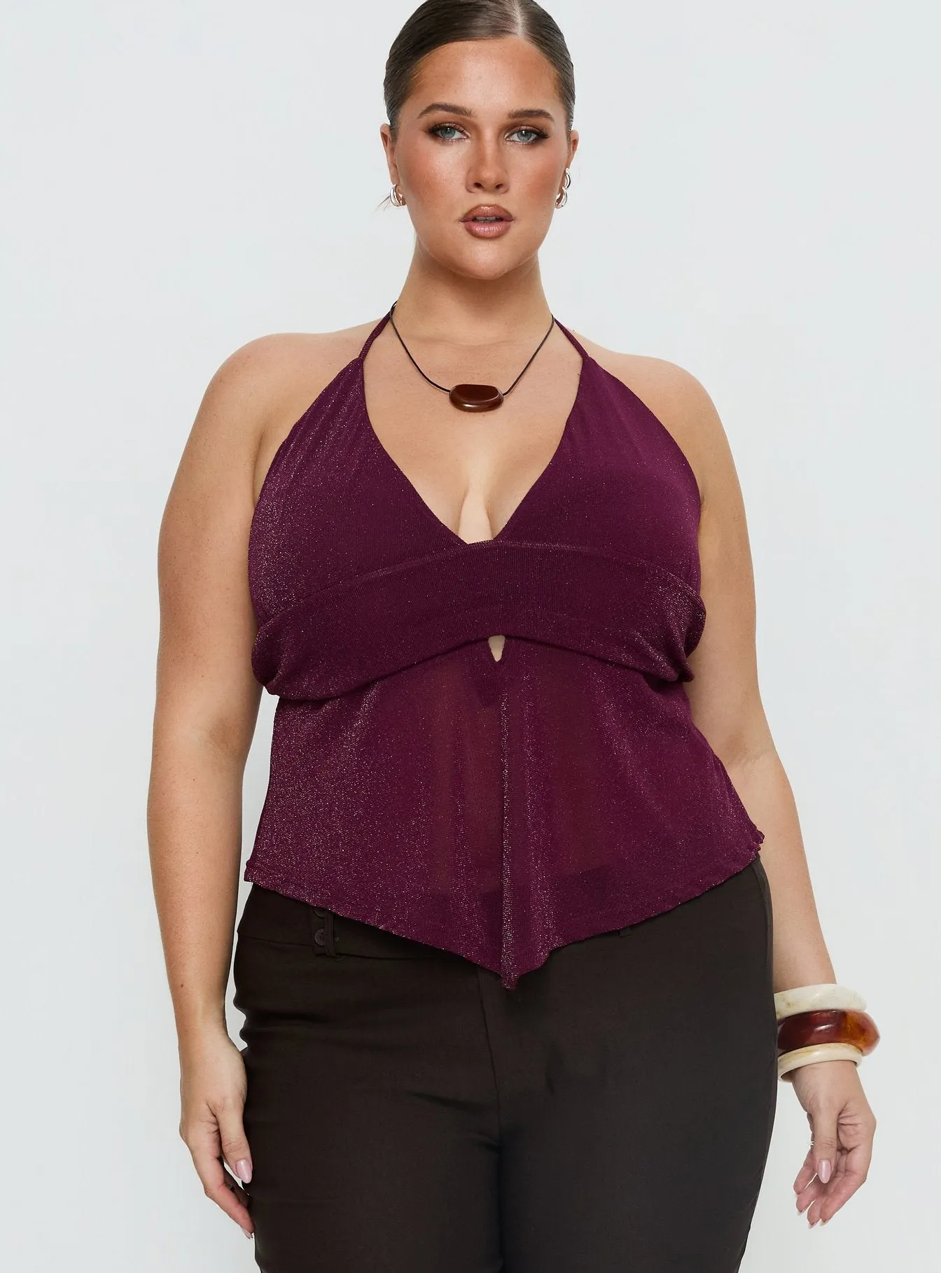 Averee Halter Top Plum Sparkle Curve sold by Princess Polly product image thumbnail 2