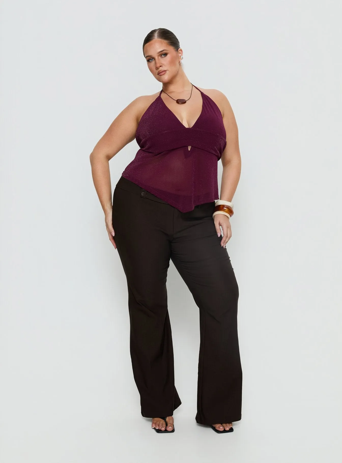 Averee Halter Top Plum Sparkle Curve sold by Princess Polly product image thumbnail 3