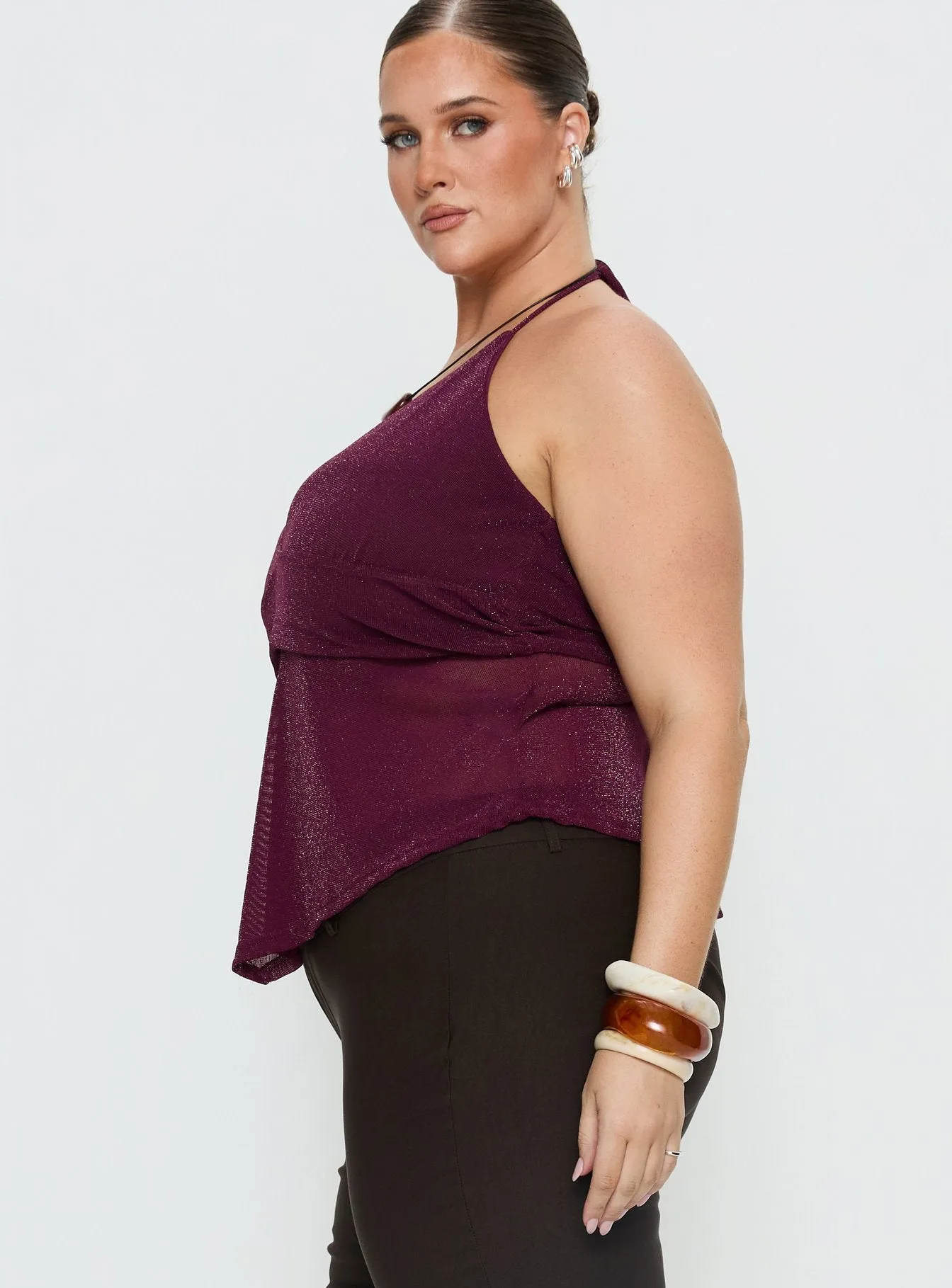 Averee Halter Top Plum Sparkle Curve sold by Princess Polly product image thumbnail 4