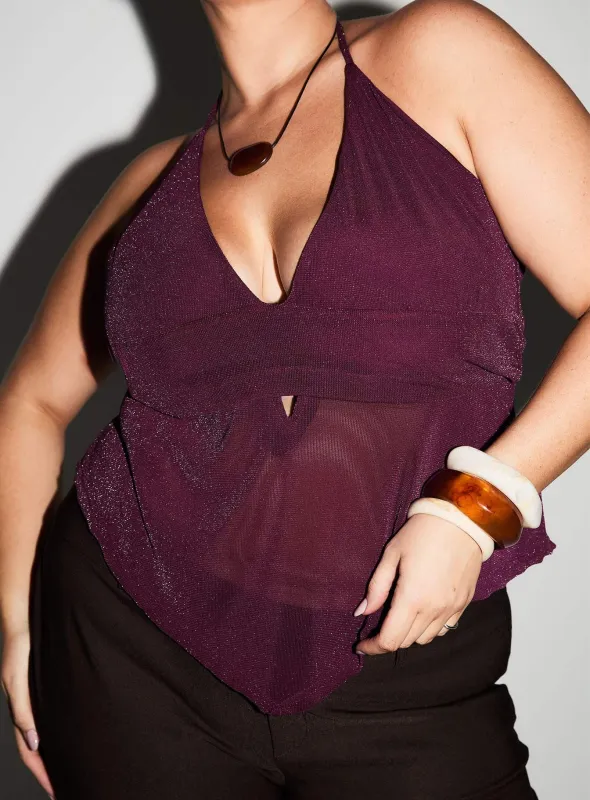 Averee Halter Top Plum Sparkle Curve made by Princess Polly