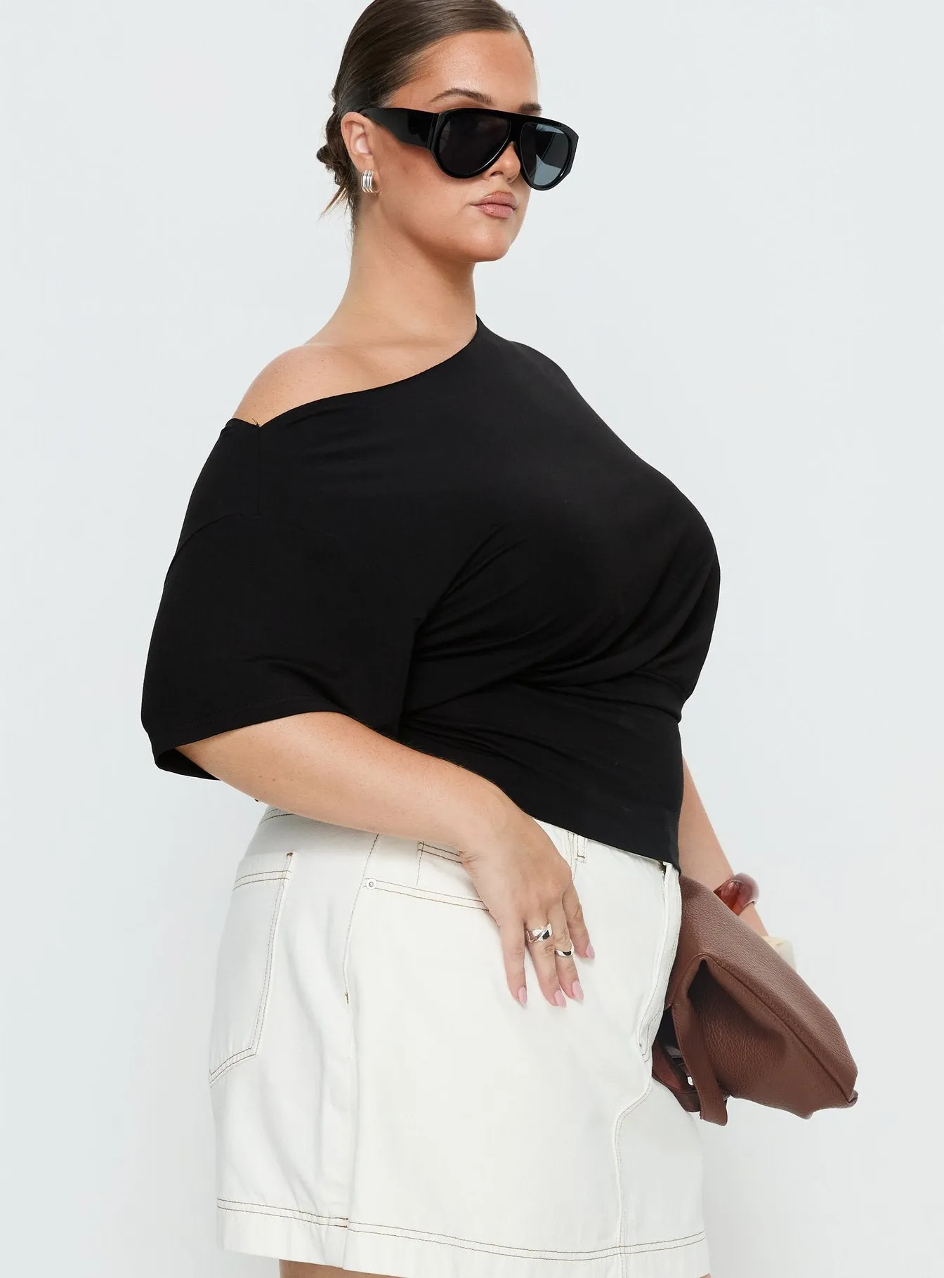 Ashlinn Off Shoulder Drapey Top Black Curve sold by Princess Polly product image thumbnail 4