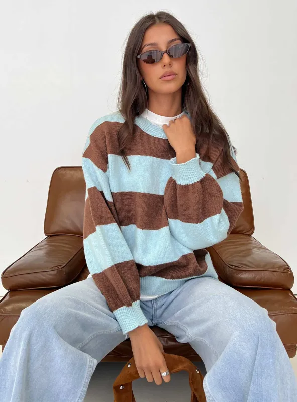 Ardentia Crew Neck Knit Sweater Aqua Stripe sold by Princess Polly