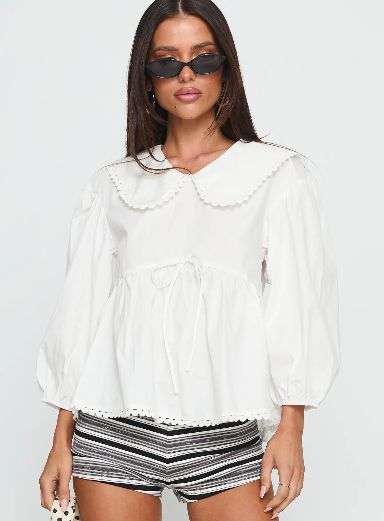 Narelle Deep Collar Blouse Top White sold by Princess Polly product image thumbnail 2