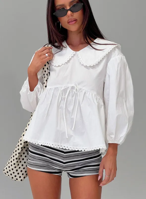 Narelle Deep Collar Blouse Top White sold by Princess Polly