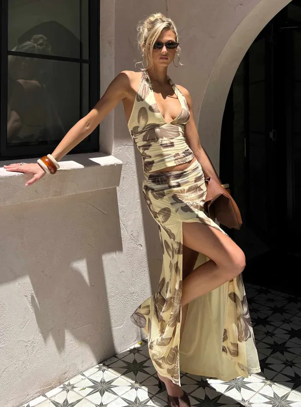 Roselin Mesh Maxi Skirt Brown Floral sold by Princess Polly