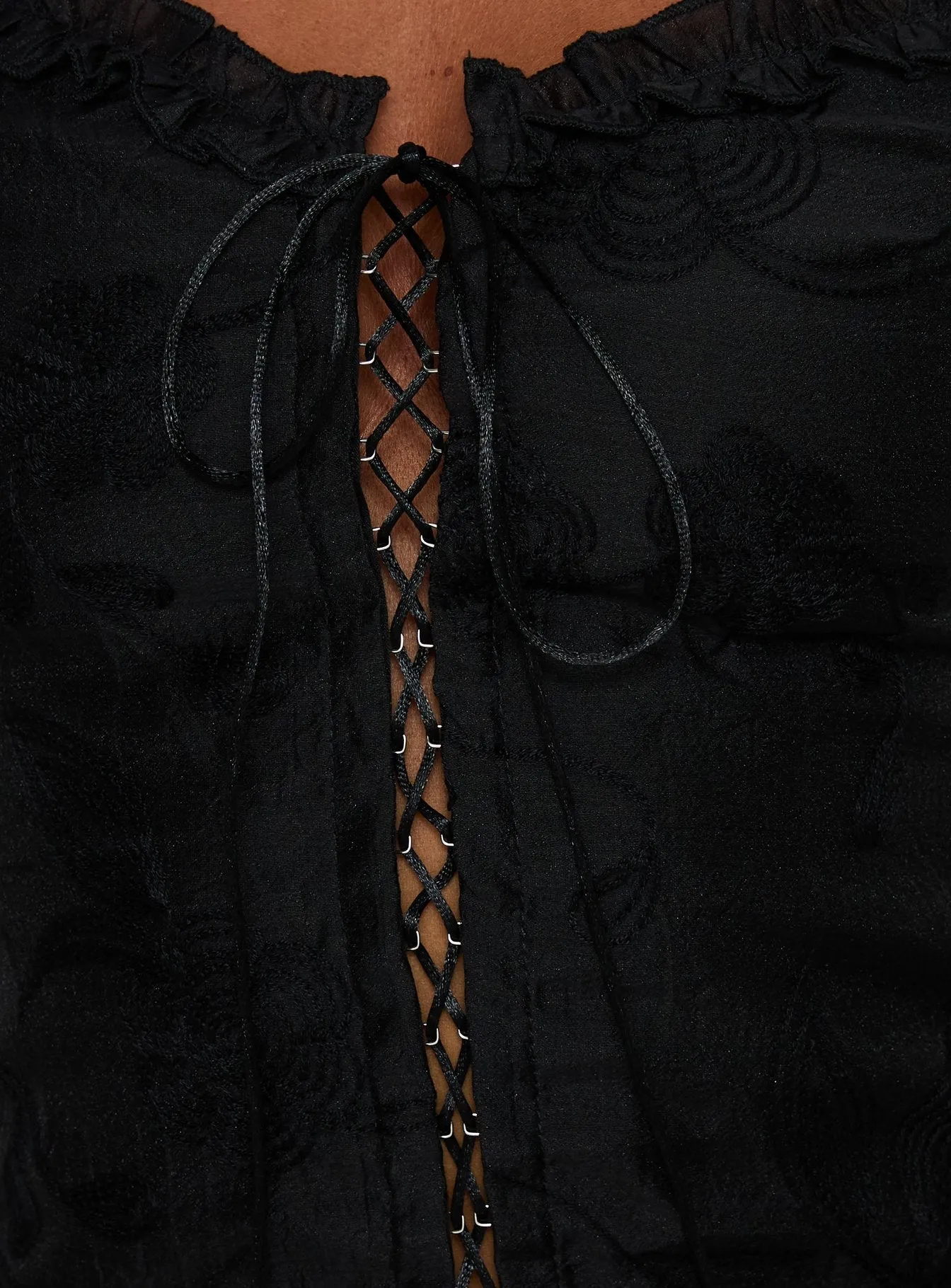 Angeleah Tie Up Frill Detail Top Black sold by Princess Polly product image thumbnail 5