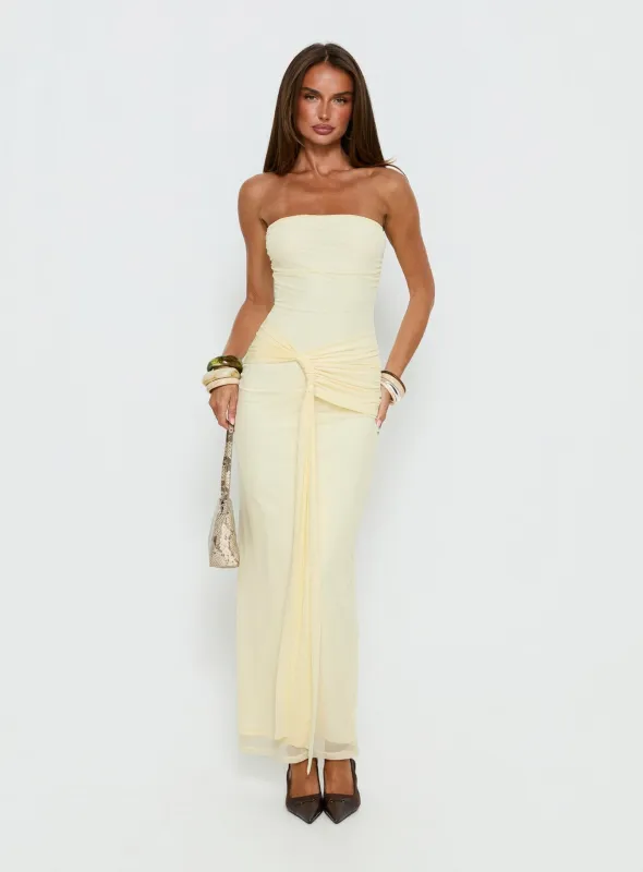 Senora Strapless Drape Maxi Dress Lemon made by Princess Polly