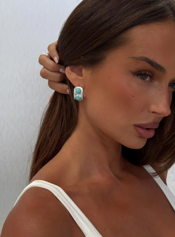 Endellion Hoop Earrings Silver / Turqouise sold by Princess Polly