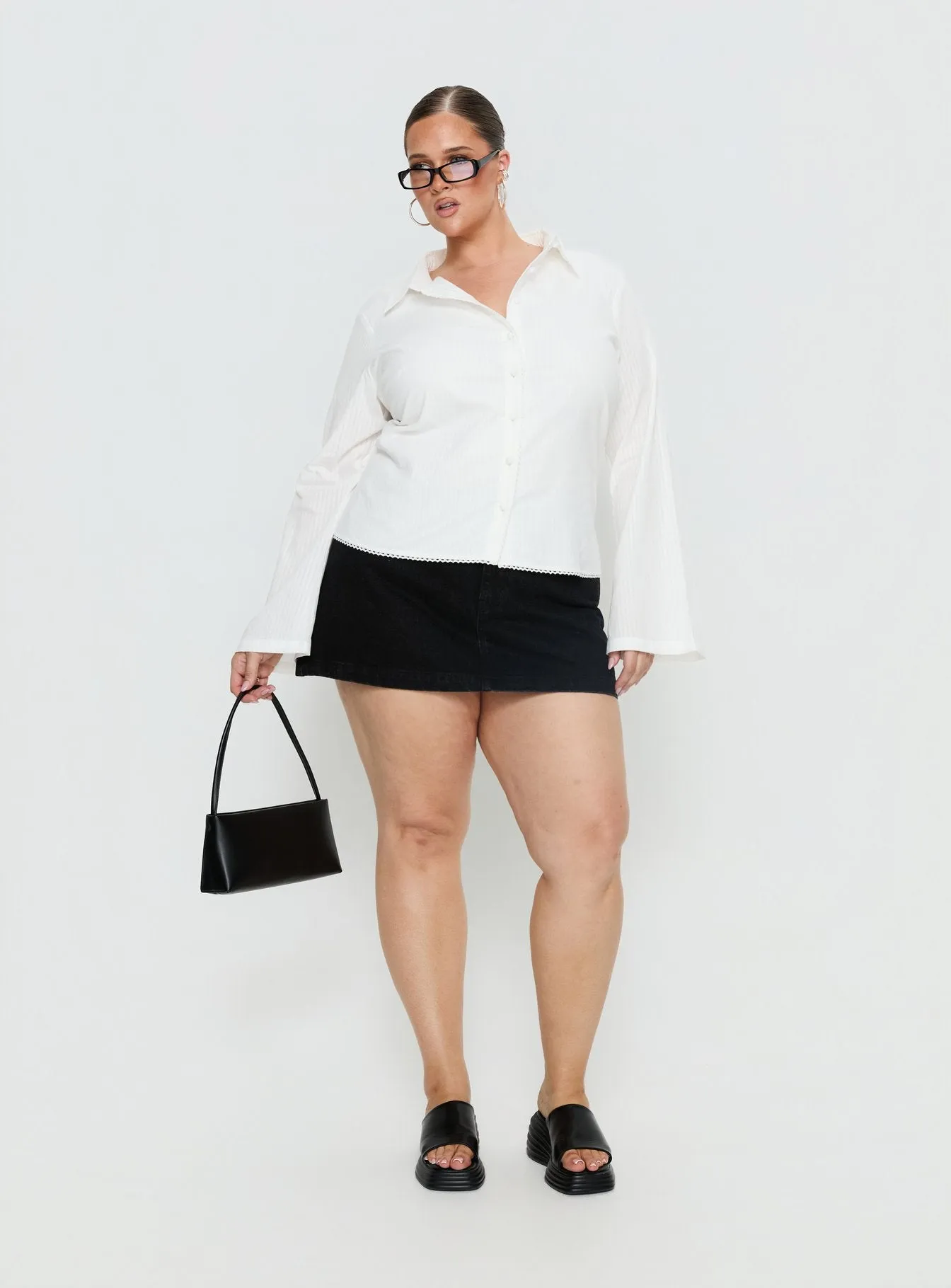 Emersonne Button Up Top White Curve sold by Princess Polly product image thumbnail 3