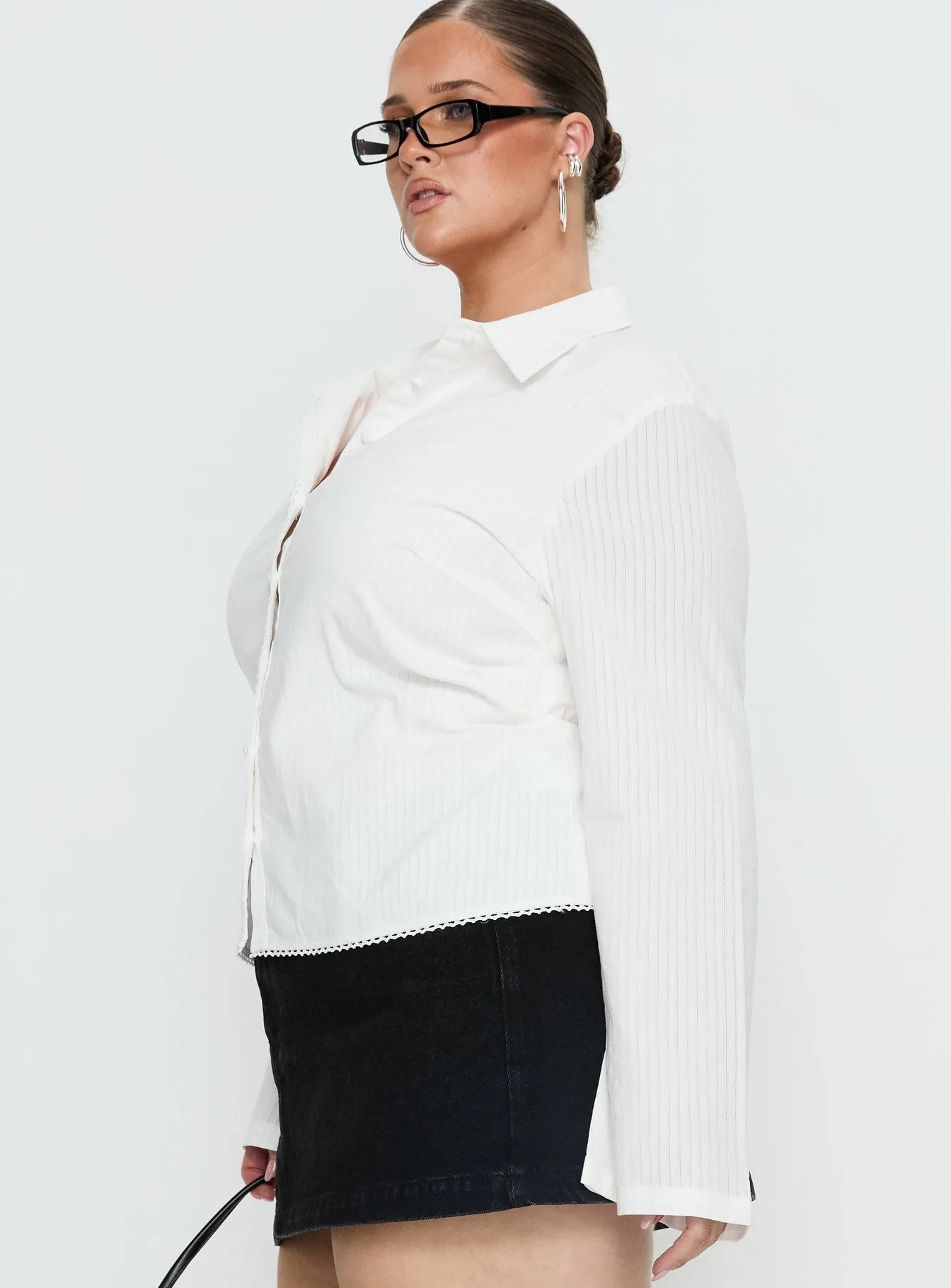 Emersonne Button Up Top White Curve sold by Princess Polly product image thumbnail 4