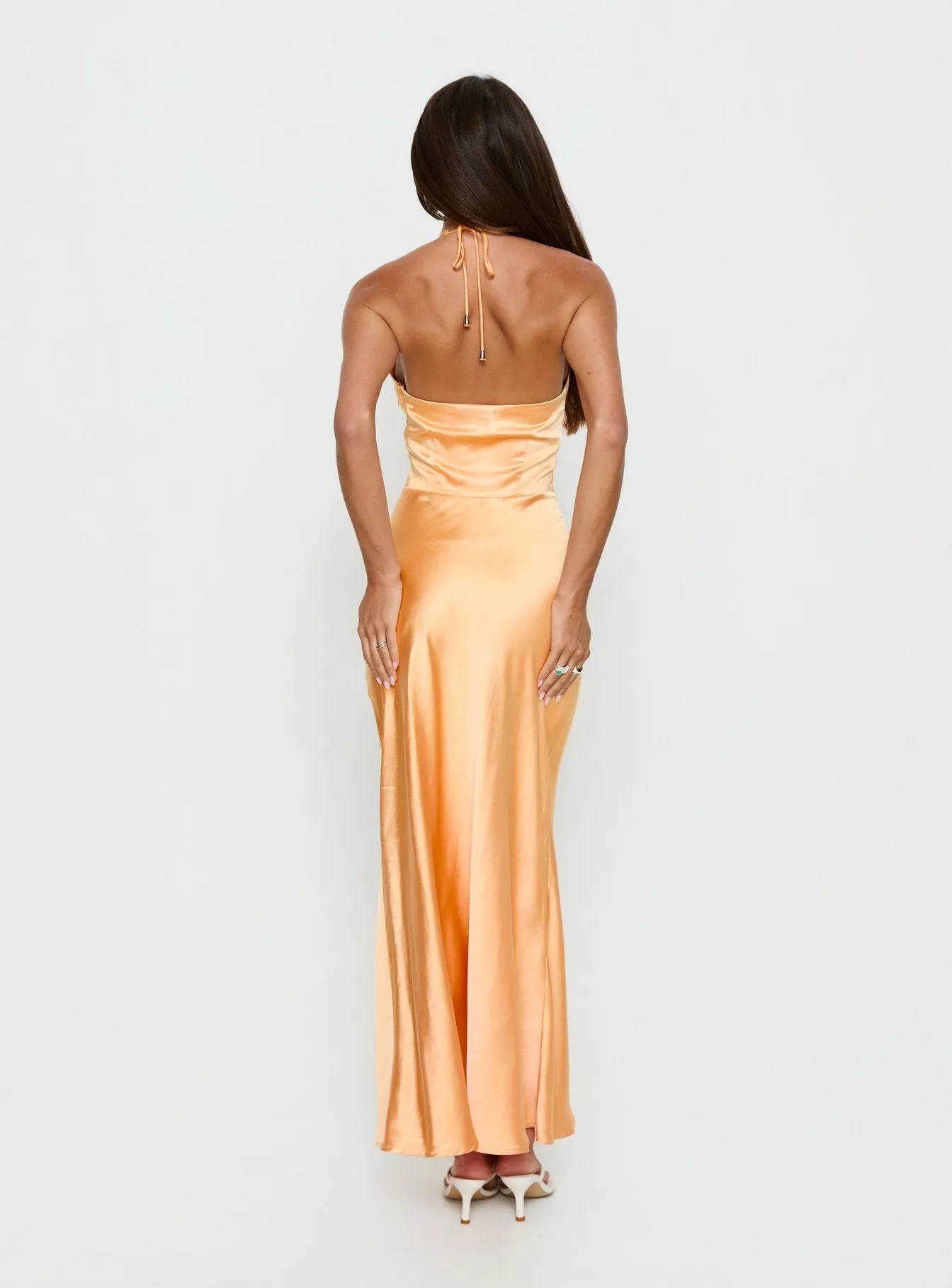 Sazenna Halter Plunge Maxi Dress Orange sold by Princess Polly product image thumbnail 5