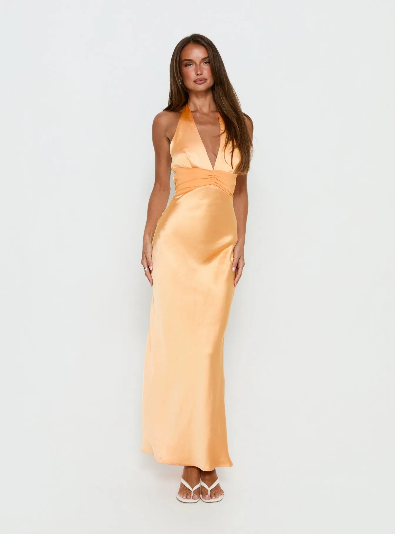 Sazenna Halter Plunge Maxi Dress Orange sold by Princess Polly product image thumbnail 2