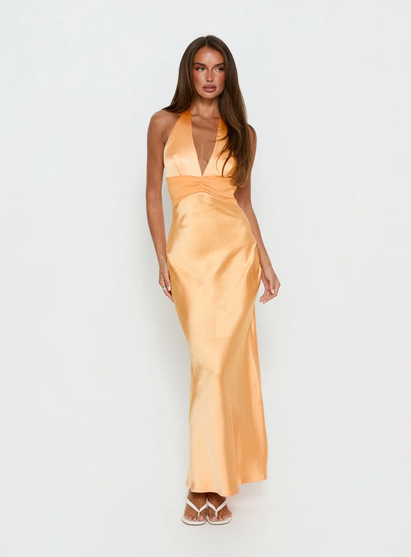 Sazenna Halter Plunge Maxi Dress Orange sold by Princess Polly product image thumbnail 3