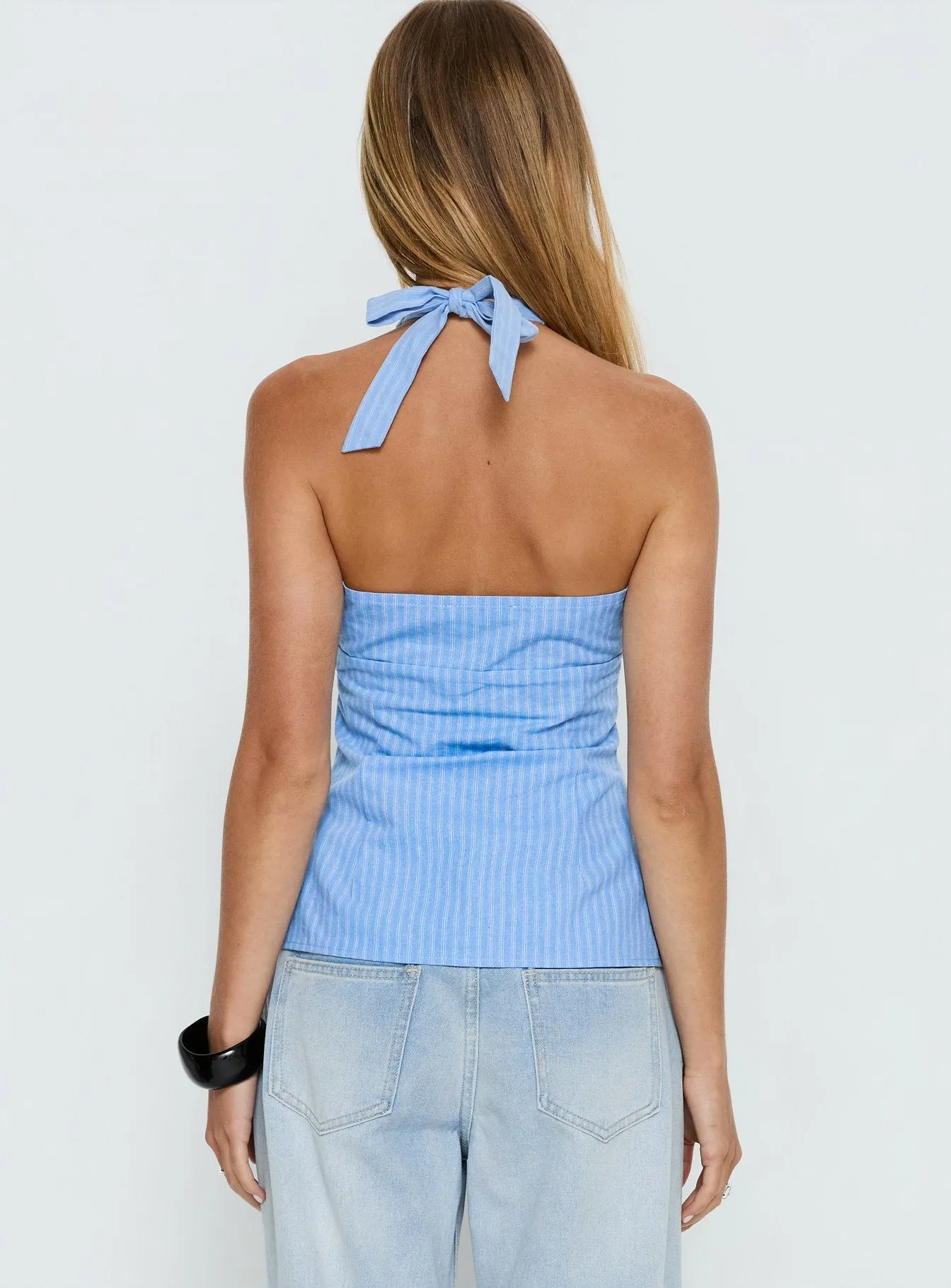 Sensational Cross Front Tie Detail Top Blue Stripe sold by Princess Polly product image thumbnail 4