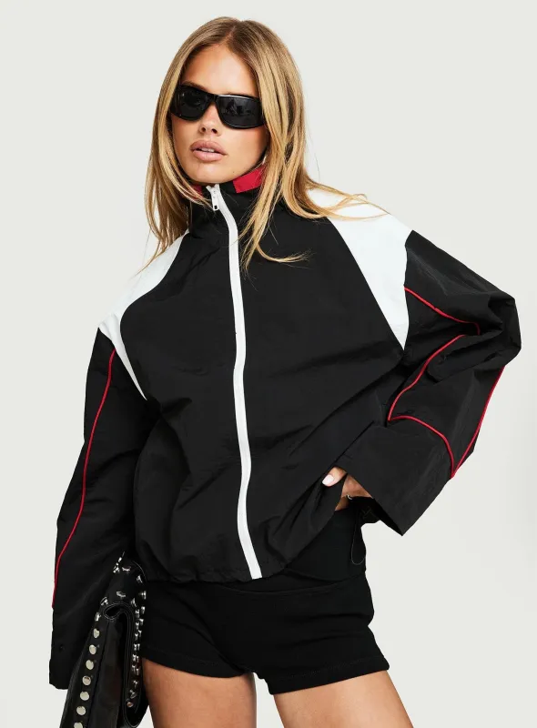Shoreline Windbreaker Noir / White sold by Princess Polly