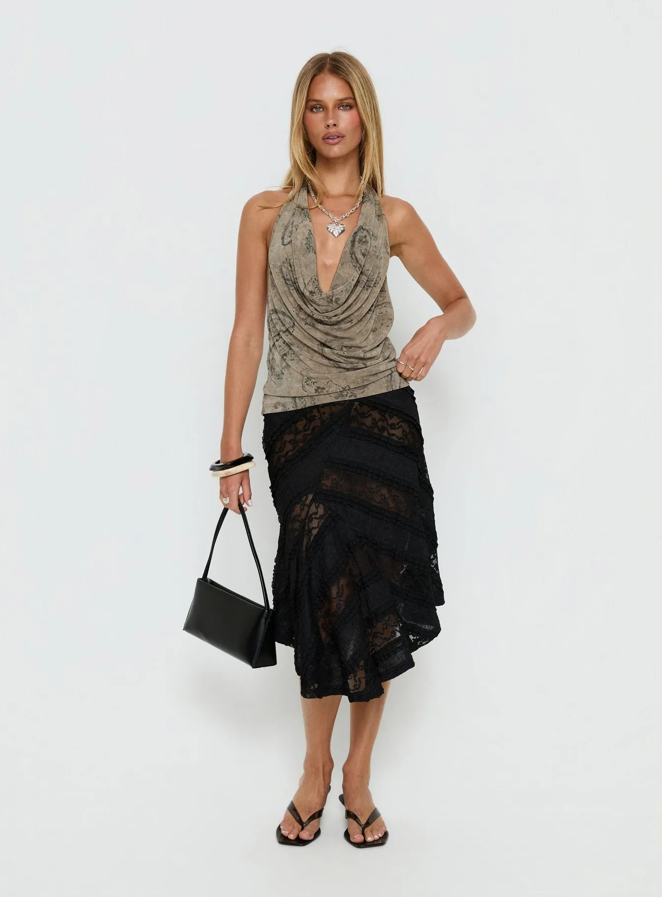 Constancia Asymmetrical Sheer Midi Skirt Black sold by Princess Polly product image thumbnail 2