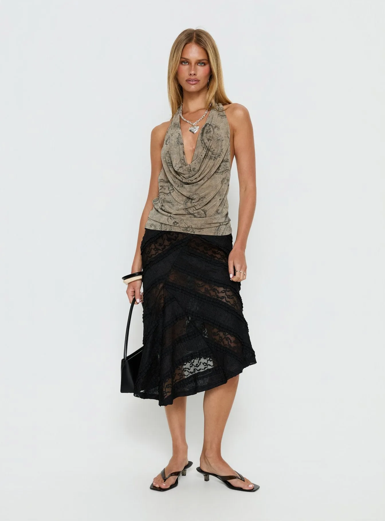 Constancia Asymmetrical Sheer Midi Skirt Black sold by Princess Polly product image thumbnail 3