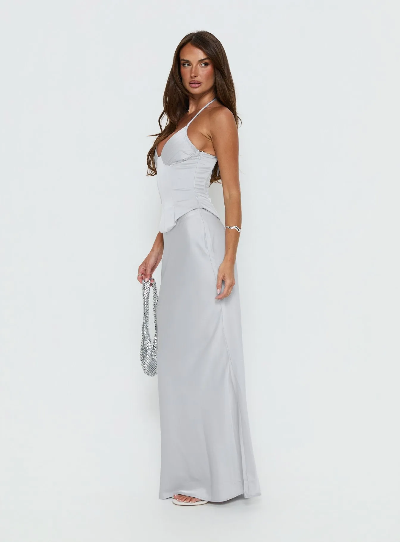 Devotedness Satin Corset Maxi Dress Silver sold by Princess Polly product image thumbnail 4
