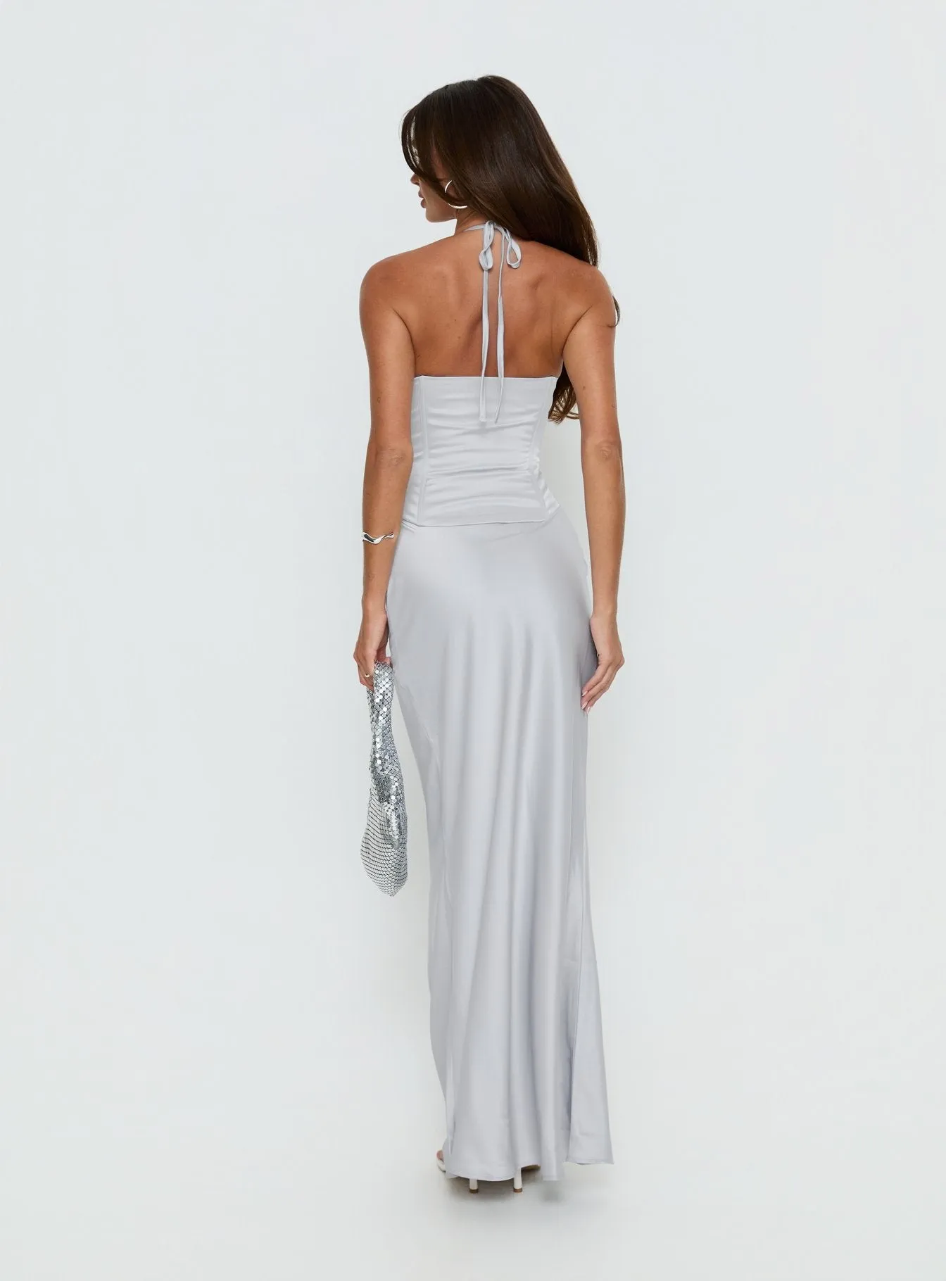 Devotedness Satin Corset Maxi Dress Silver sold by Princess Polly product image thumbnail 5