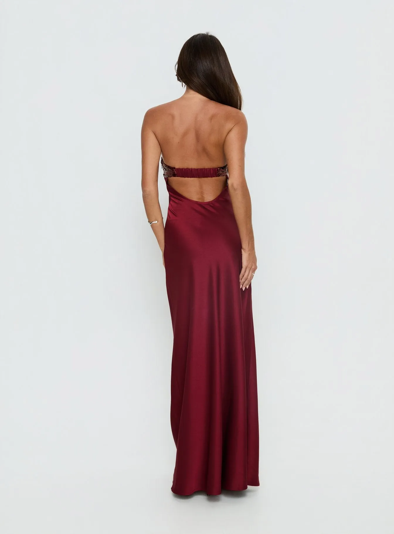 See The Vision Sequin Bust Strapless Maxi Dress Burgundy sold by Princess Polly product image thumbnail 5