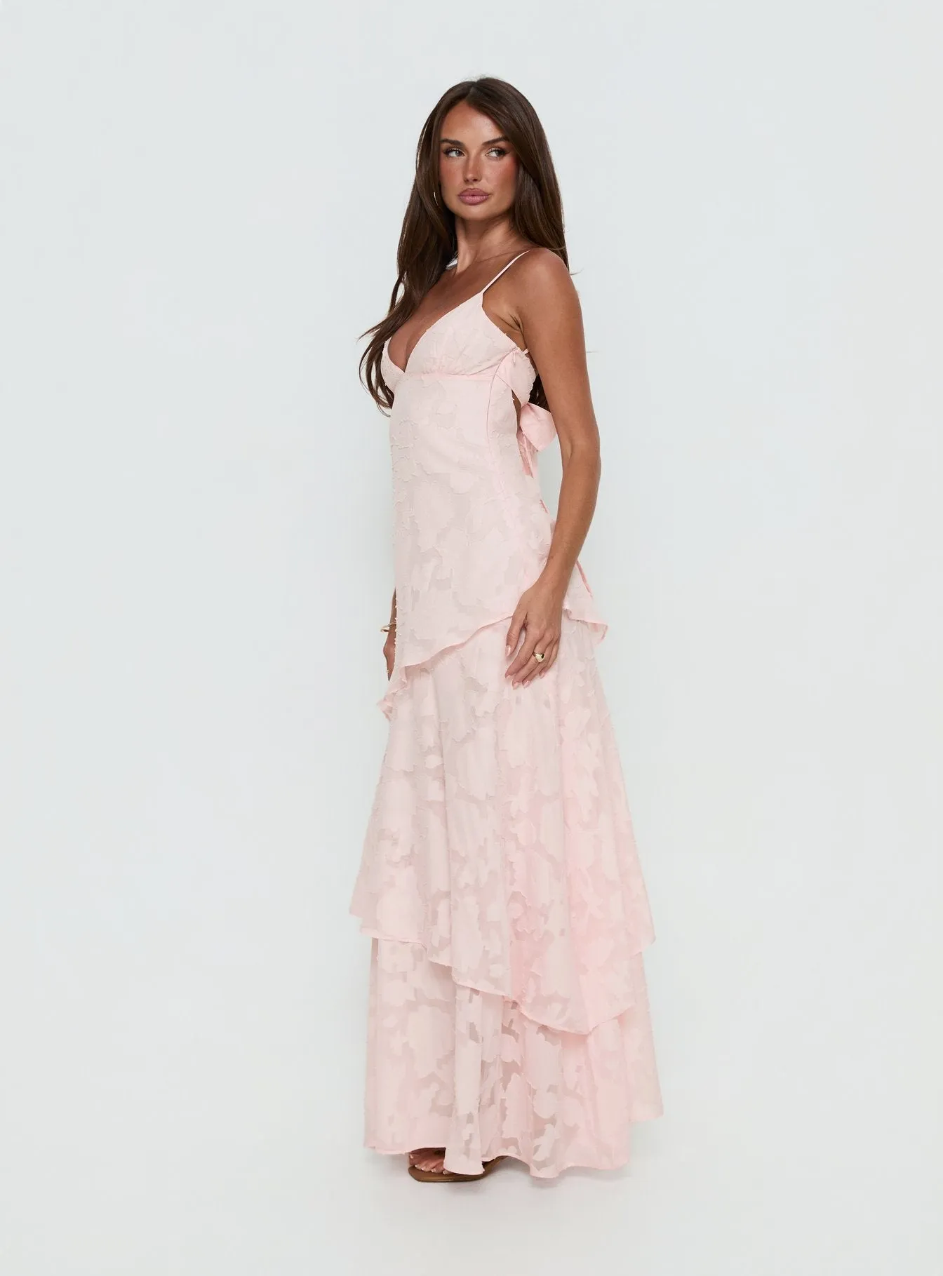 Lyricah Tiered Tie Back Maxi Dress Pink sold by Princess Polly product image thumbnail 4